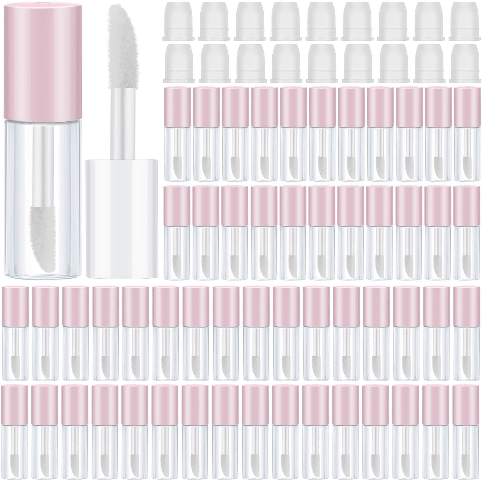 Patelai 100 Pieces Clear Mini Lip Gloss Tube Refillable Empty Lip Balm Gloss Containers Bottles Transparent Mini Lipstick Containers for Women DIY Makeup(Pink,3ml)