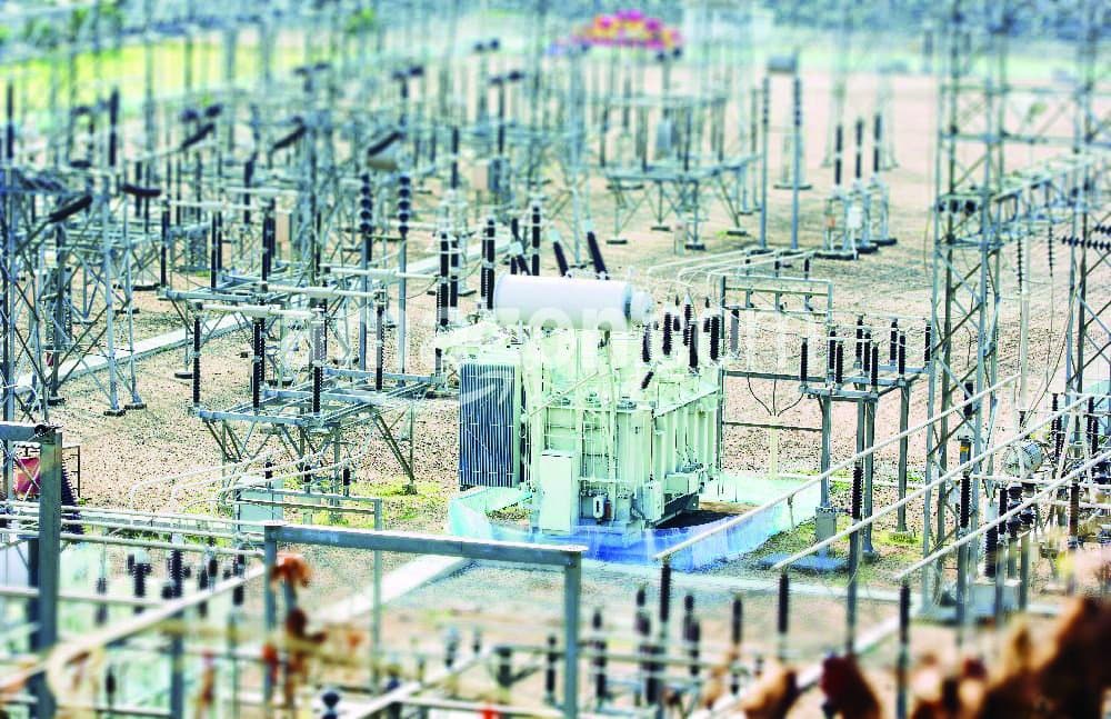 High Voltage Power Transformer substation, tilt-Shift Effect Poster Print, 17" x 11"