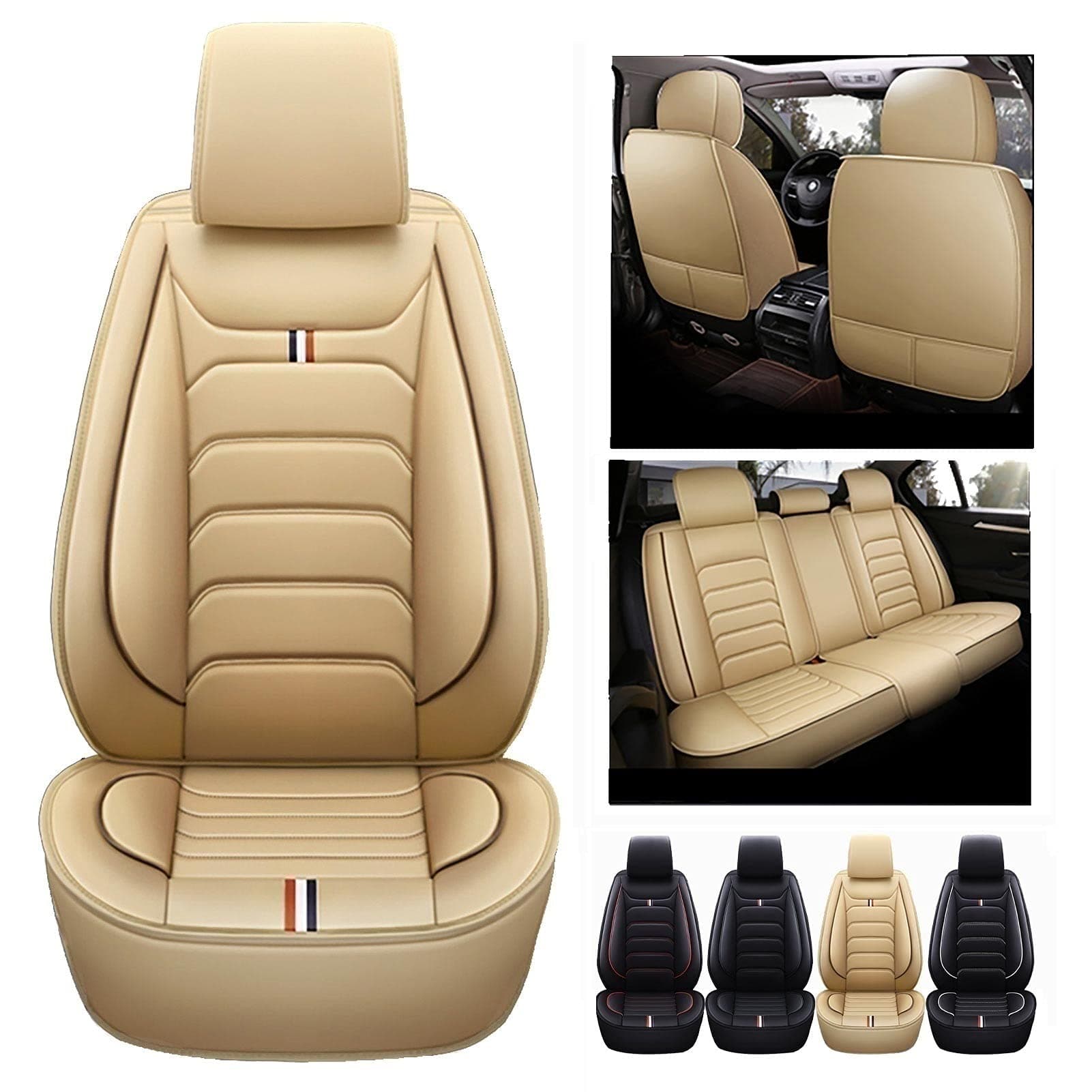 QERFSD Custom Car Seat Covers Compatible With Kia Rio Seltos Sephia Sorento Waterproof PU Leather 5-seat Cover Non-slip Wear-resistant Easy To Clean All Season General (Color : Beige, Size : Seltos)