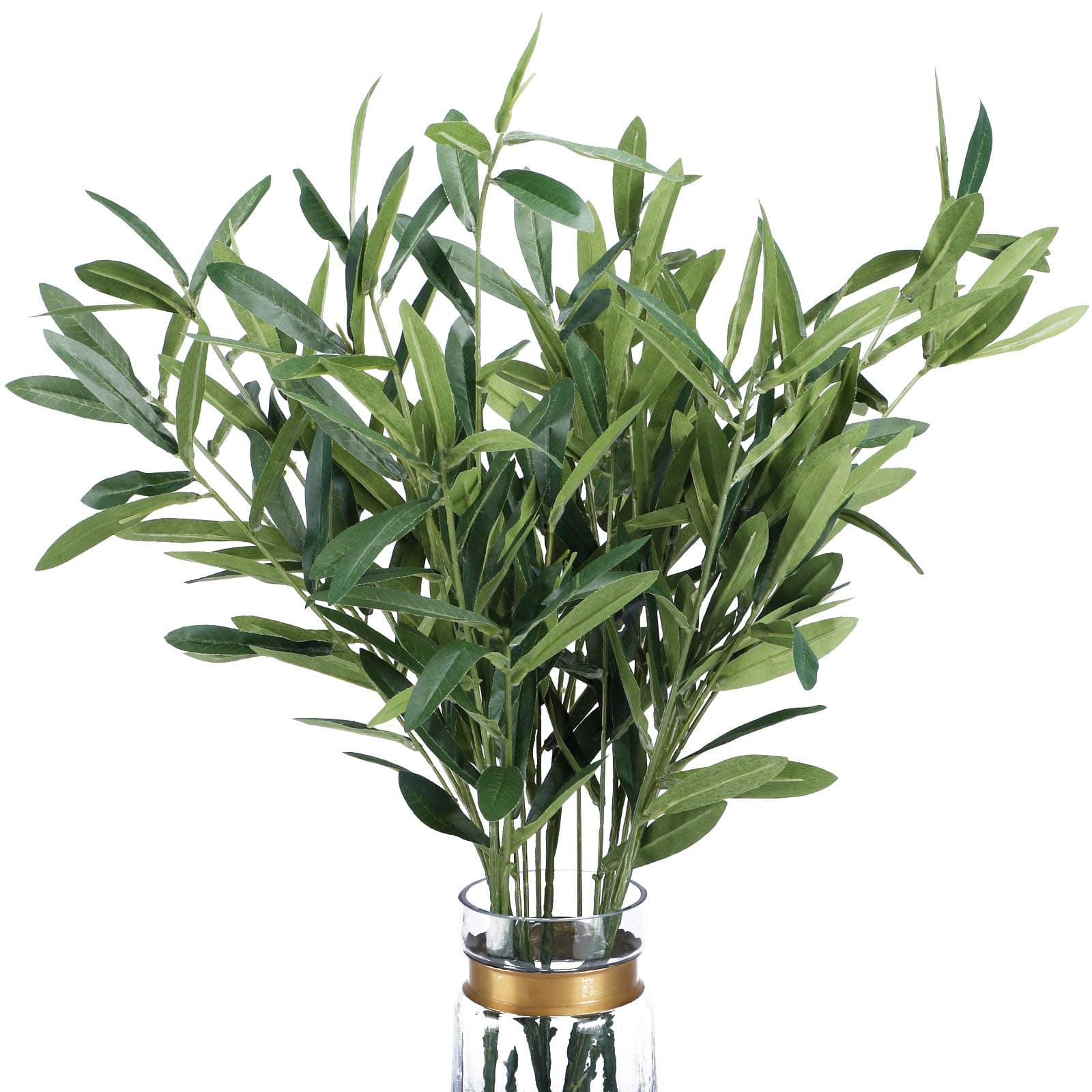 FUNARTY 5pcs Artificial Olive Leaves Long Stems 37" Tall with 270 Leaves Fake Eucalyptus Plant Branches for Floral Arrangement Vase Bouquets Wedding Greenery Decor