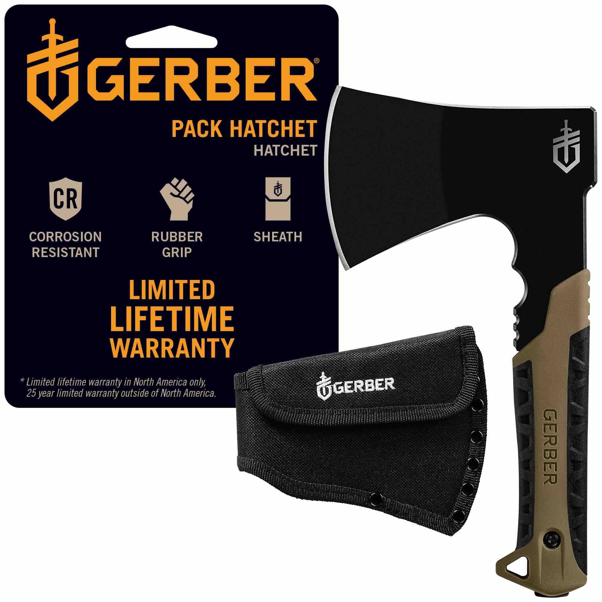 Gear Pack Hatchet - 3.5" Steel Blade Axe with Full Tang - Survival, Bushcraft and Camping Gear - with Mountable Nylon Sheath - Brown