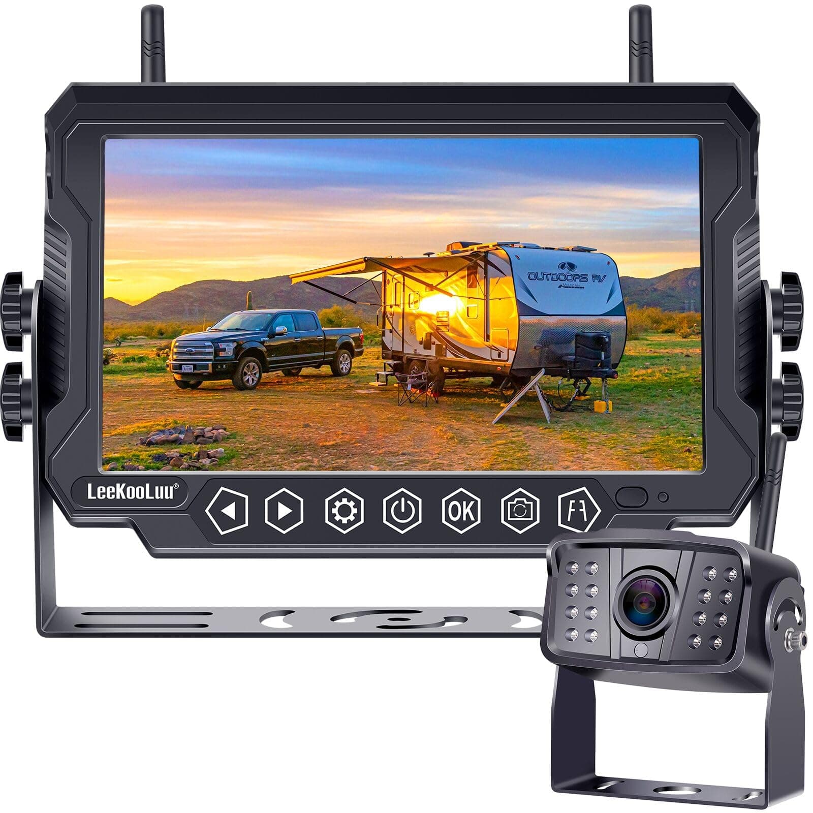 LeeKooLuu RV Backup Camera Wireless HD 1080P 7 Inch Touch Button Monitor High-Speed Rear View System Compatible RVs Trailers Trucks 5th Wheel DIY Grid Lines F06