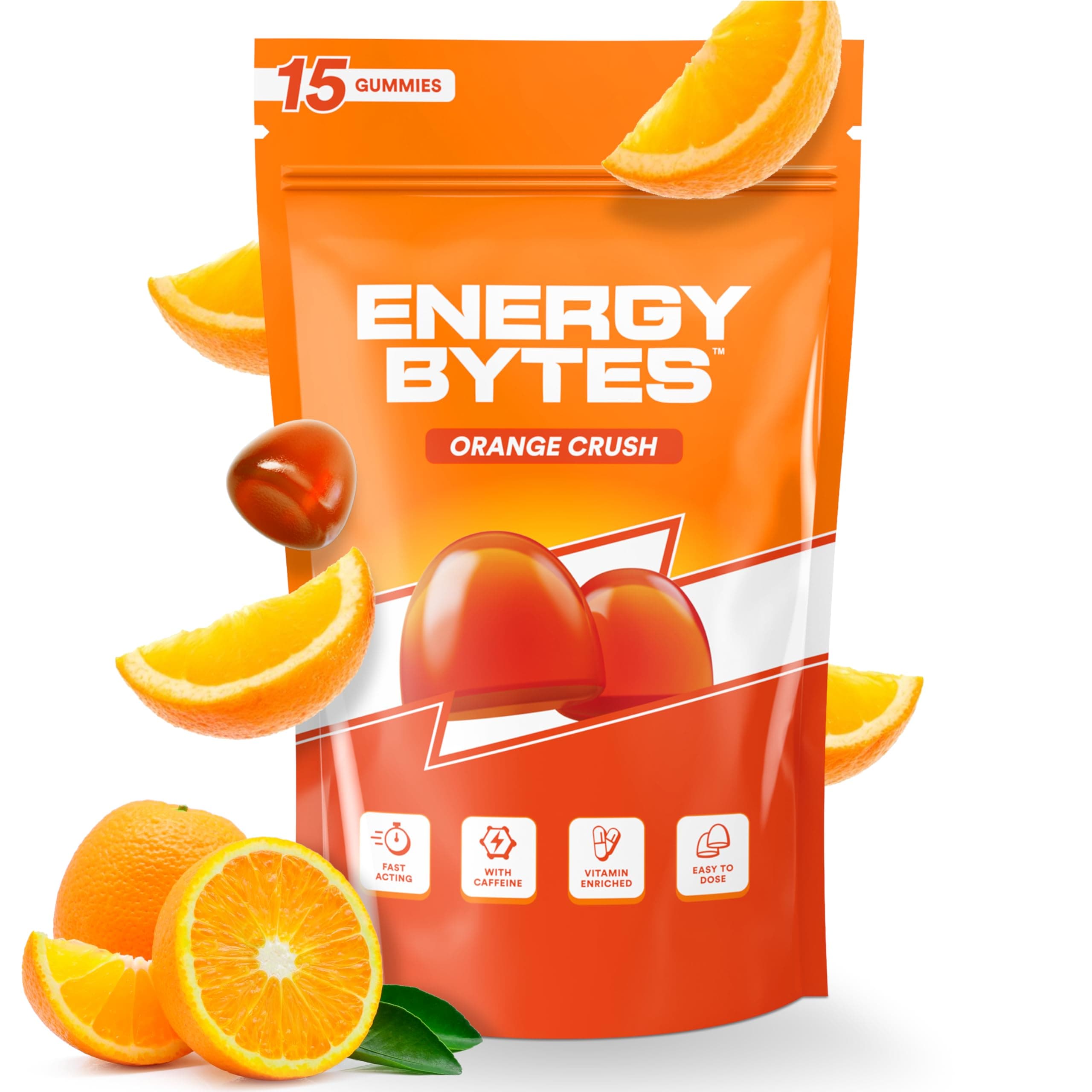 Energy Bytes Caffeine Energy Gummies - Fast, Delicious Boost for Focus & Productivity - Superior to Energy Drinks, Gels, Chews - Vegan, Low Sugar, with Vitamins A, D, B3, B6 & B12 | 15 Count