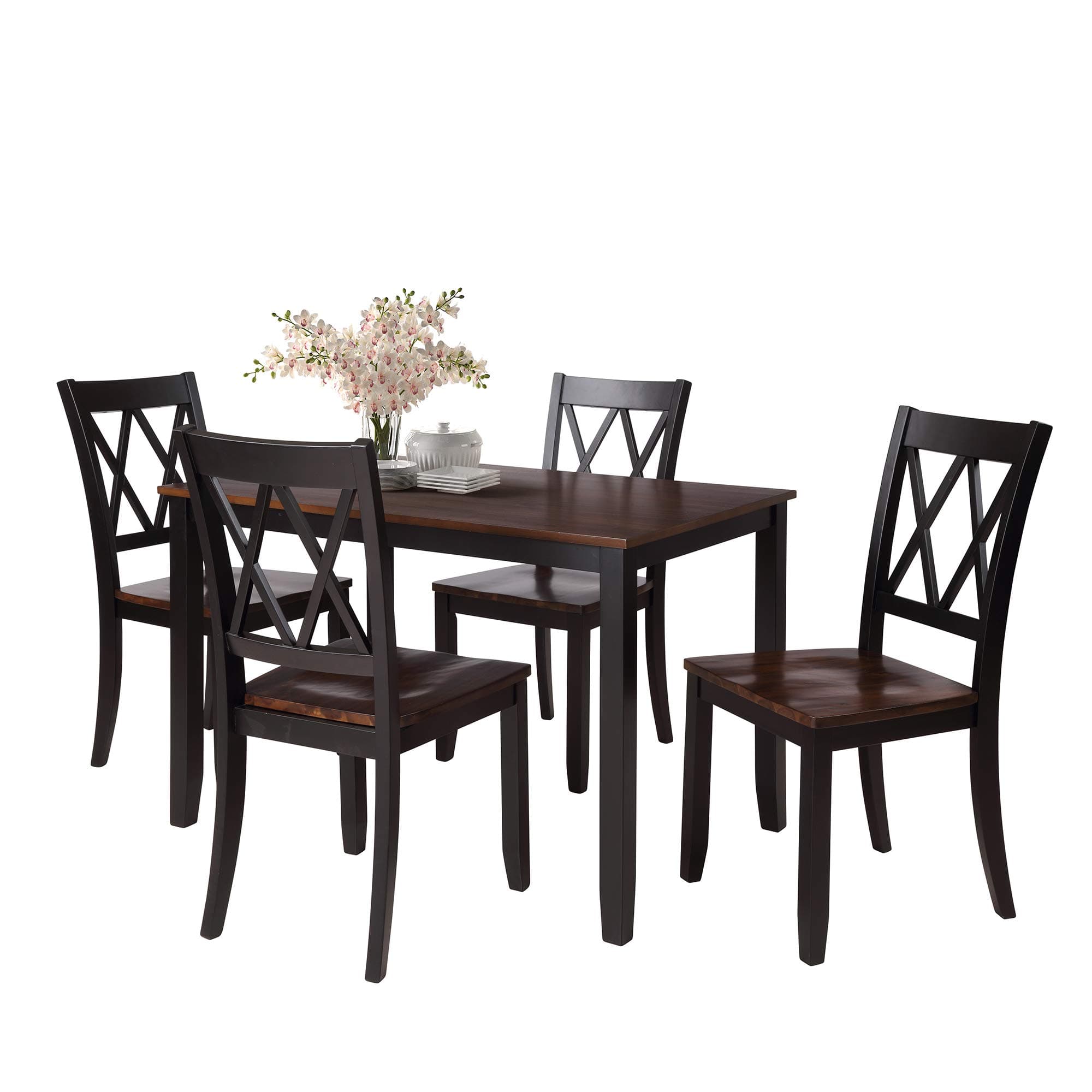 Rhomtree Dining Room Table and Chairs 5Pieces Wood Kitchen Dining Set Dinette Set for 4 Person (Black)