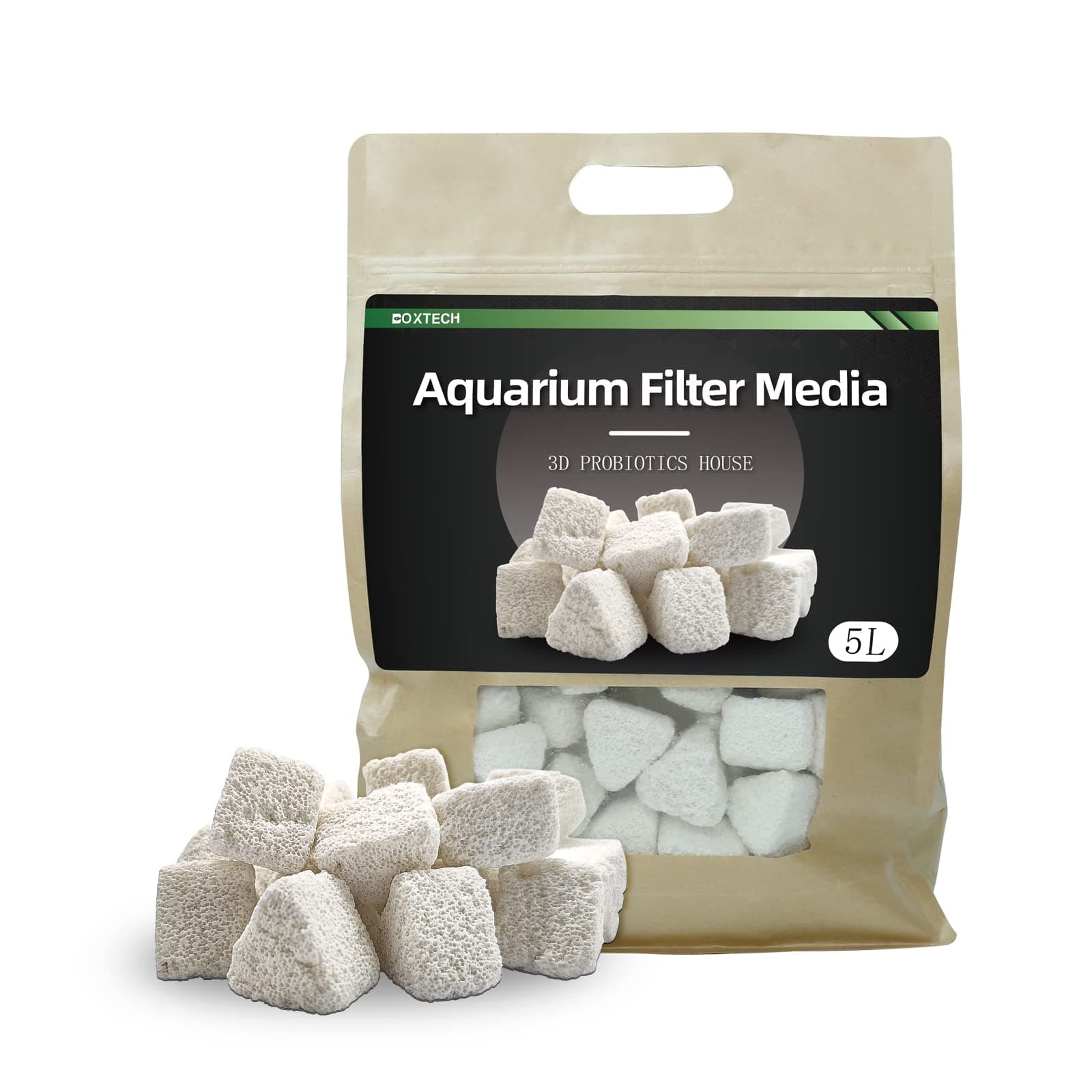 boxtech Aquarium Filter Media, Biological Filter Media for Aquarium Ceramic Bio Filter Media Blocks with Vast Surface Area for Fish Tank Sump, Canister Filter, Koi Ponds(5L)