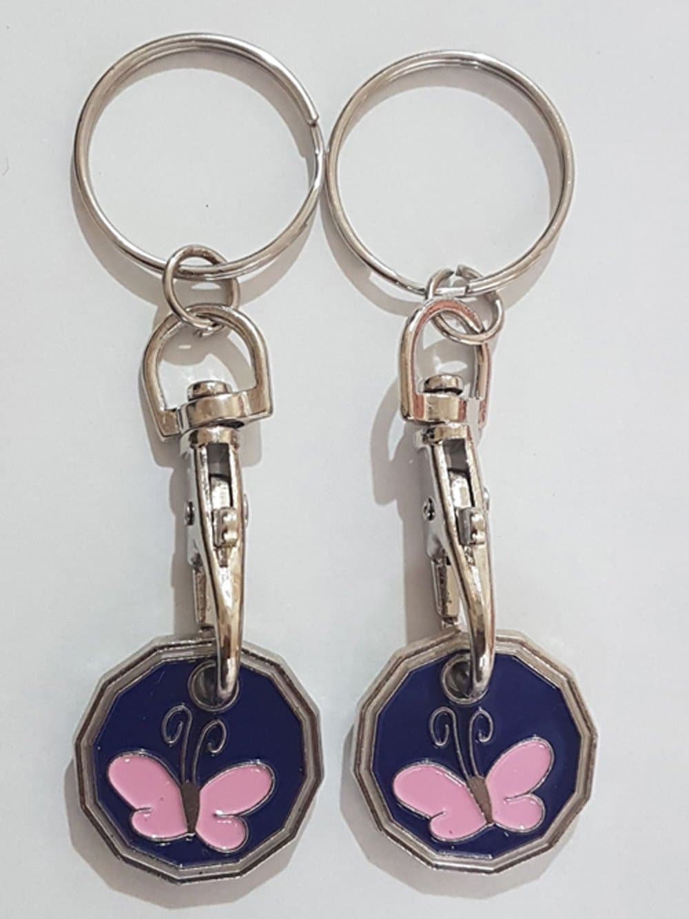 2 X NEW SHAPE 12 Edge Sided Trolley Token £1 Coin Pound Shopping Key Ring Clasp Supermarket Locker XMAS Gift(REDESIGNED)(BUTTERFLY DESIGN)