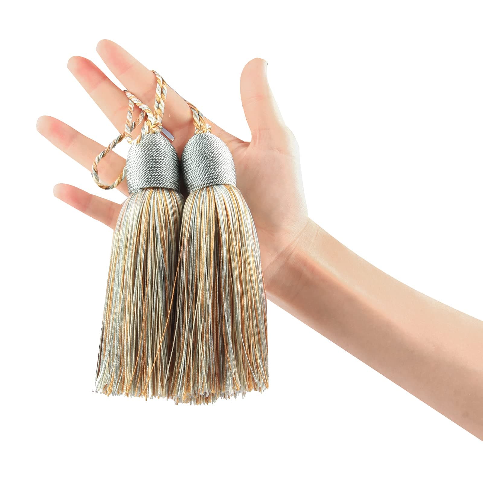 Fenghuangwu 2pcs Tassel Charms Polyester Key Tassels with Loop,DIY Handmade Craft Accessories of Home and Furniture Decoration (Mix Blue)