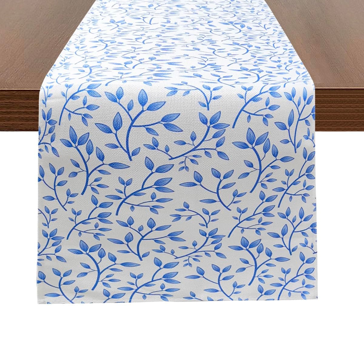 MULBESSBlue Leaves and Branches Floral Table Runner Summer Table Runners Decorations Seasonal Fall Holiday Kitchen Dinning Decor for Indoor Outdoor Home Party 13x72 Inch