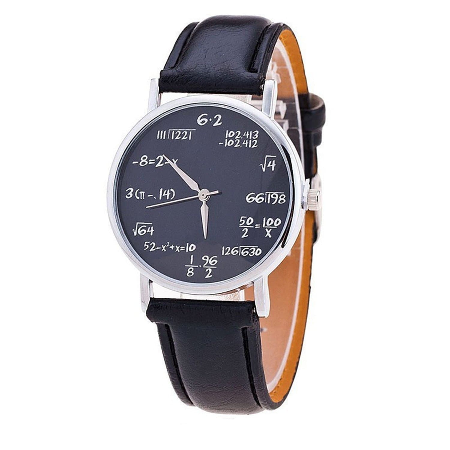 Women Men Math Formula Equation Dial Leather Quartz Watch Student Watches (Black)