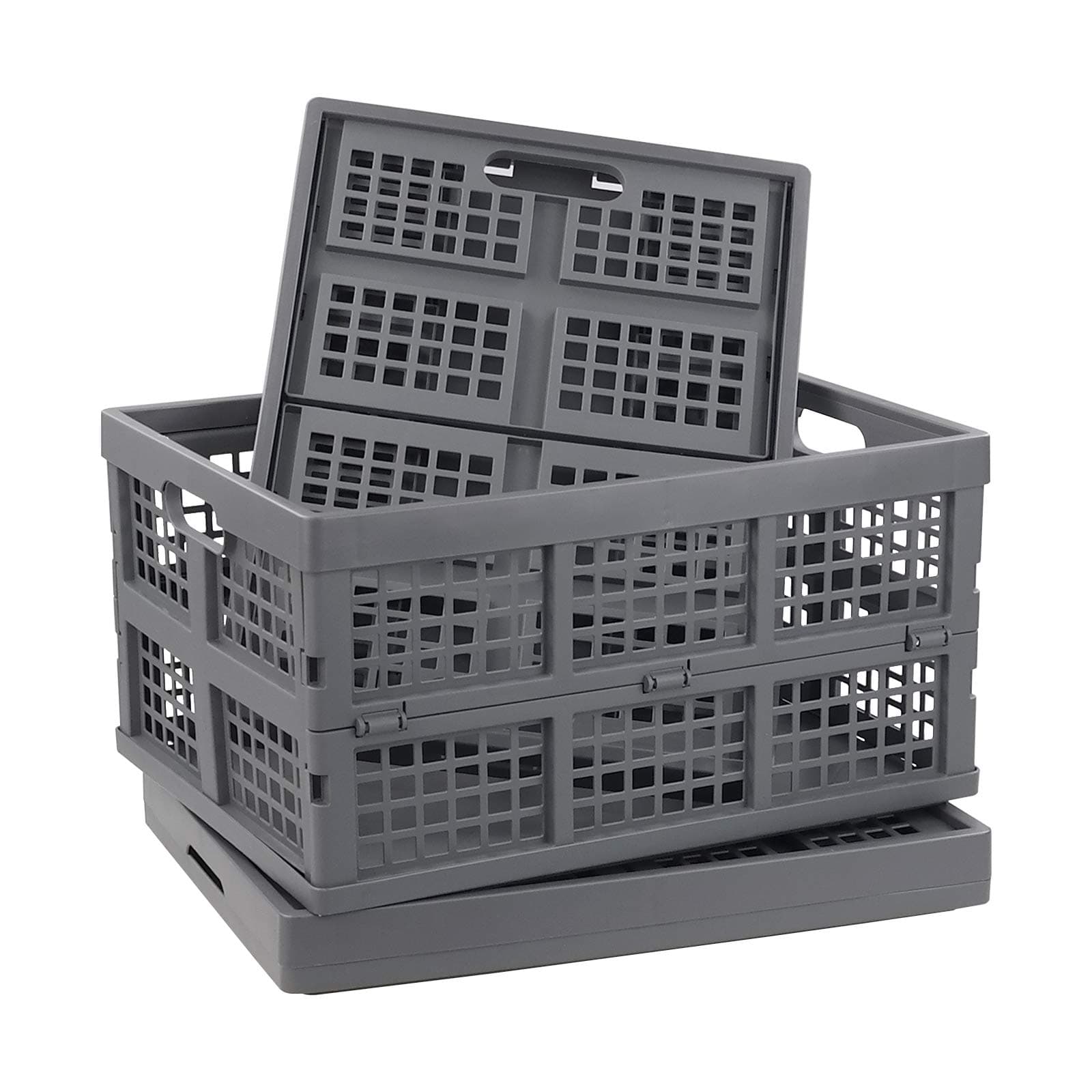 3 Packs Plastic Collapsible Crates Folding Baskets Organizing Bin (32 L)