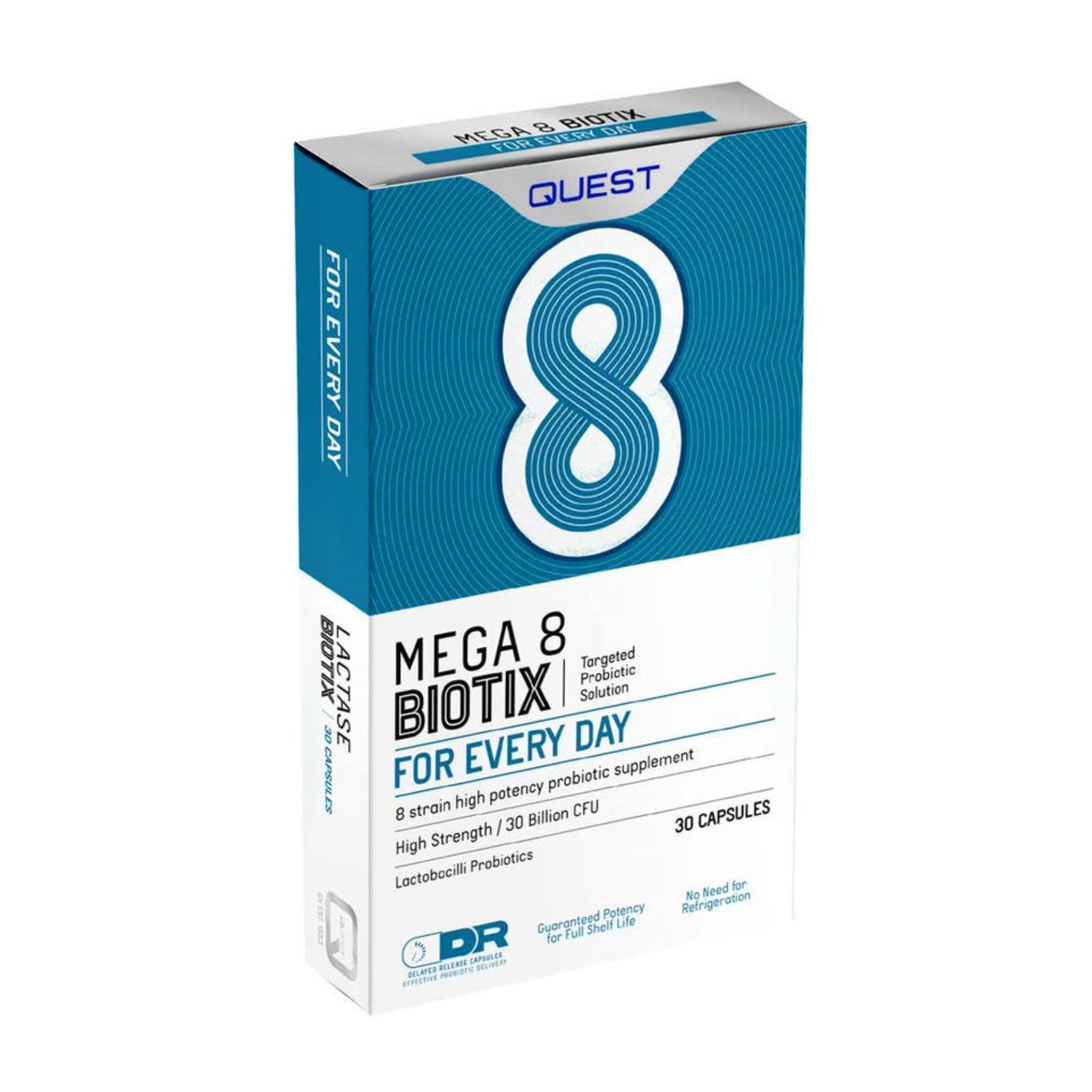 Mega 8 Biotix Probiotic Capsules 30 Billion CFU for Immune & Digestive Support. Helps Restore Gut Friendly Bacteria & Regulate Immune Responses. (30 Capsules x 1 Pack)