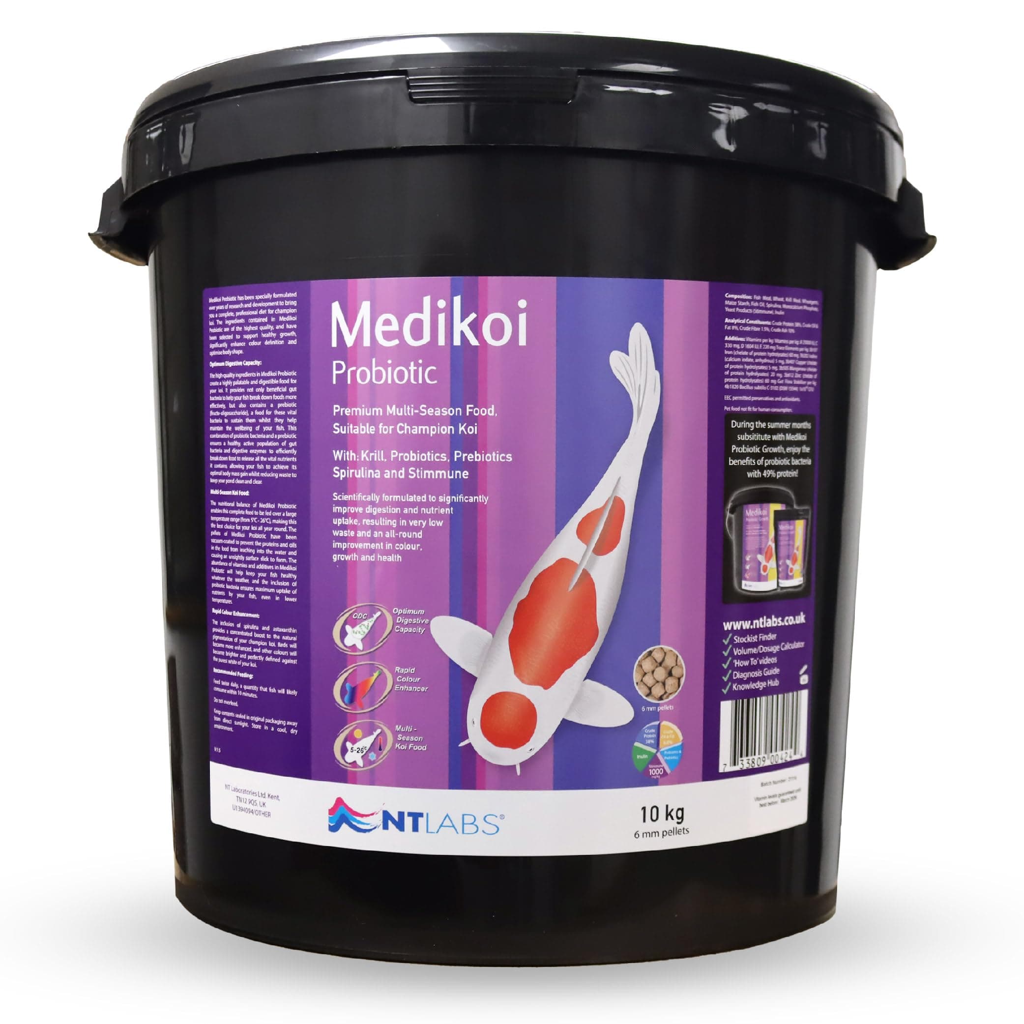 NT Labs Medikoi Probiotic Multi-Season, Complete Feed For All Pond Fish, Ideal For All Year Round Feeding, Rich in Probiotic Bacteria, Maintains Immune System, Koi Fish Food (6mm) (10 kg)