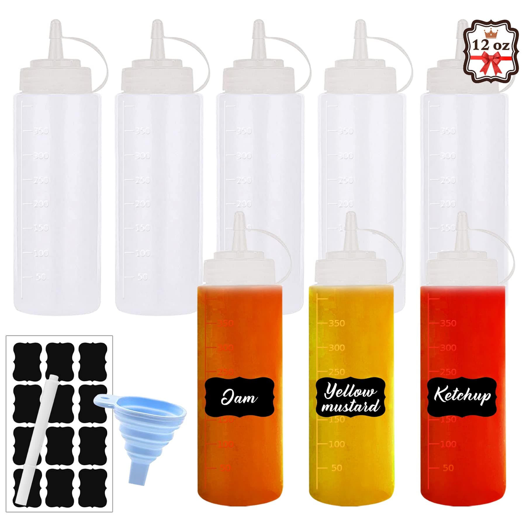 Squeeze Bottle Condiment Squeeze Bottles Plastic ketchup Squeeze Squirt bottle For Sauce, BBQ, Dressing, Paint, Workshop, Pancake Art Dispenser 8 pack 12 OZ