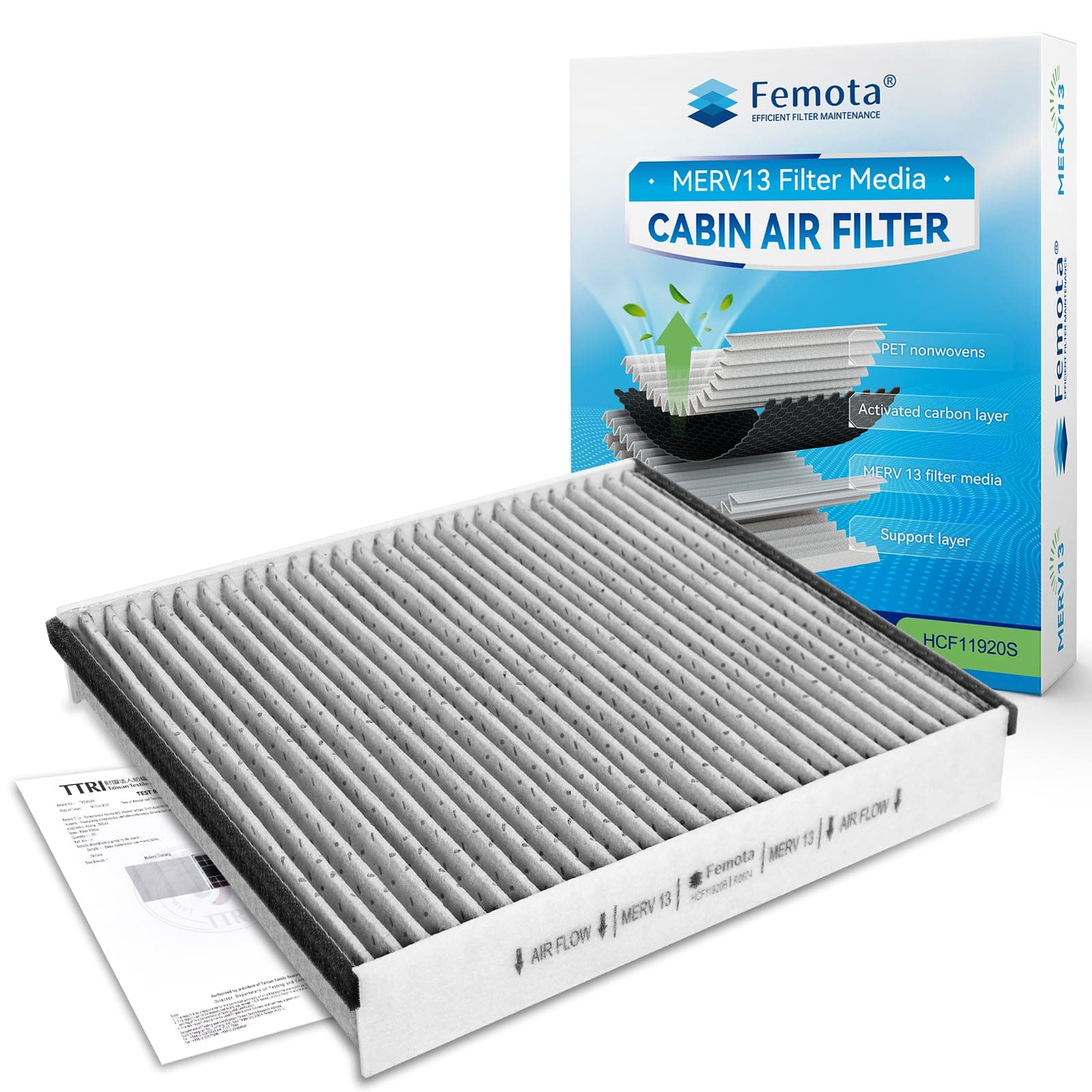 MERV 13 Cabin Air Filter with Activated Carbon, CF11920 Replacement for Ford Escape, Focus, Transit Connect, C-Max, GT, Lincoln MKC.