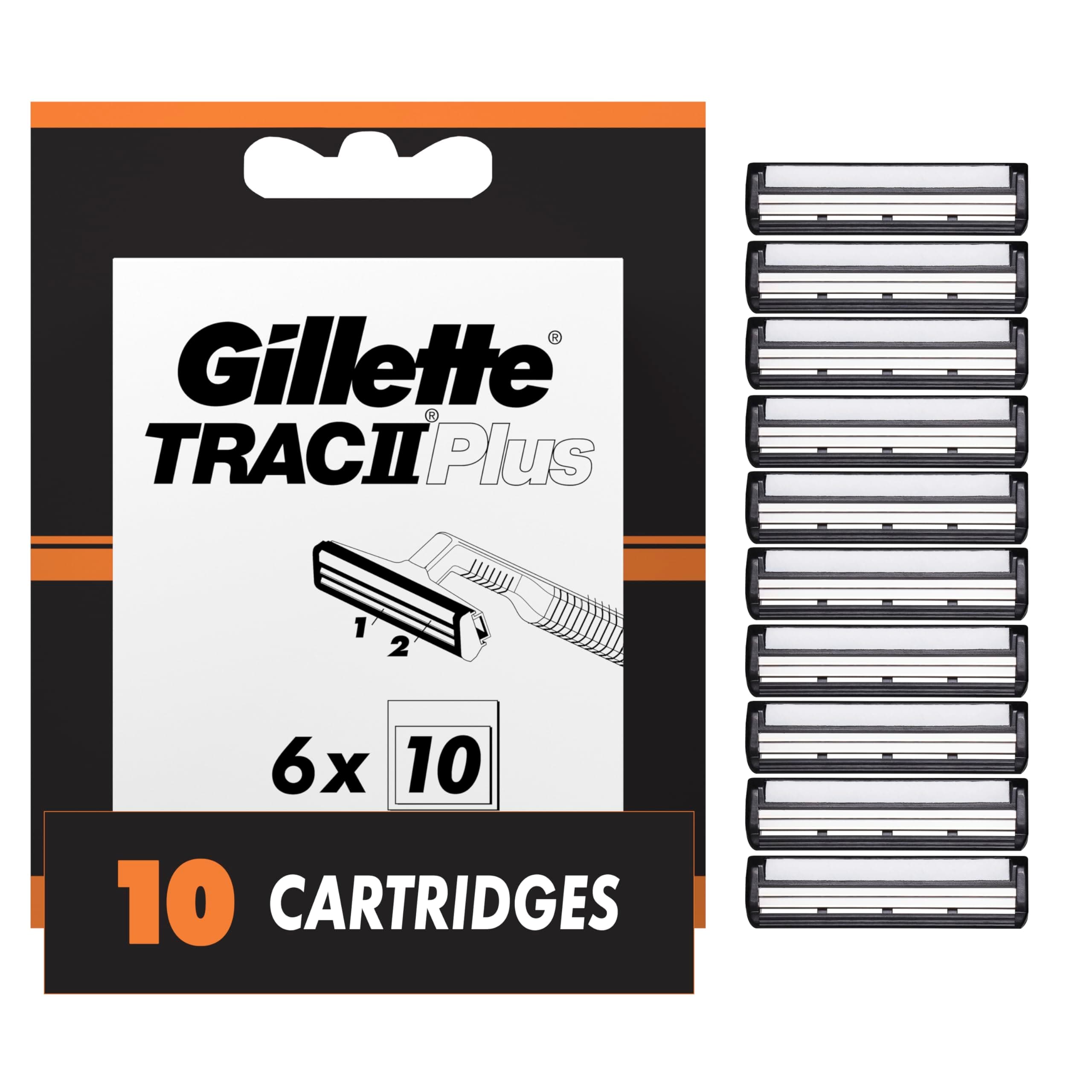 Gillette TRAC II Plus Mens Razor Blade Refills, 10 Count, Delivers a Clean, Close Shave