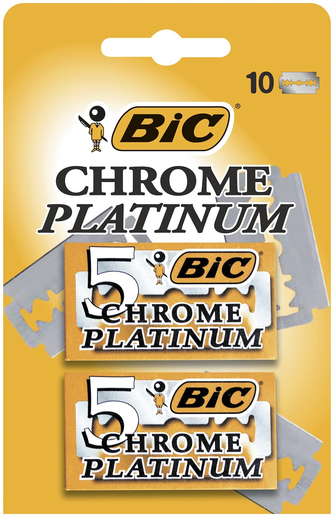 BIC Chrome Platinum, Double Edge Safety Razor, Disposable Single Blades, Stainless Steel, Pack of 10