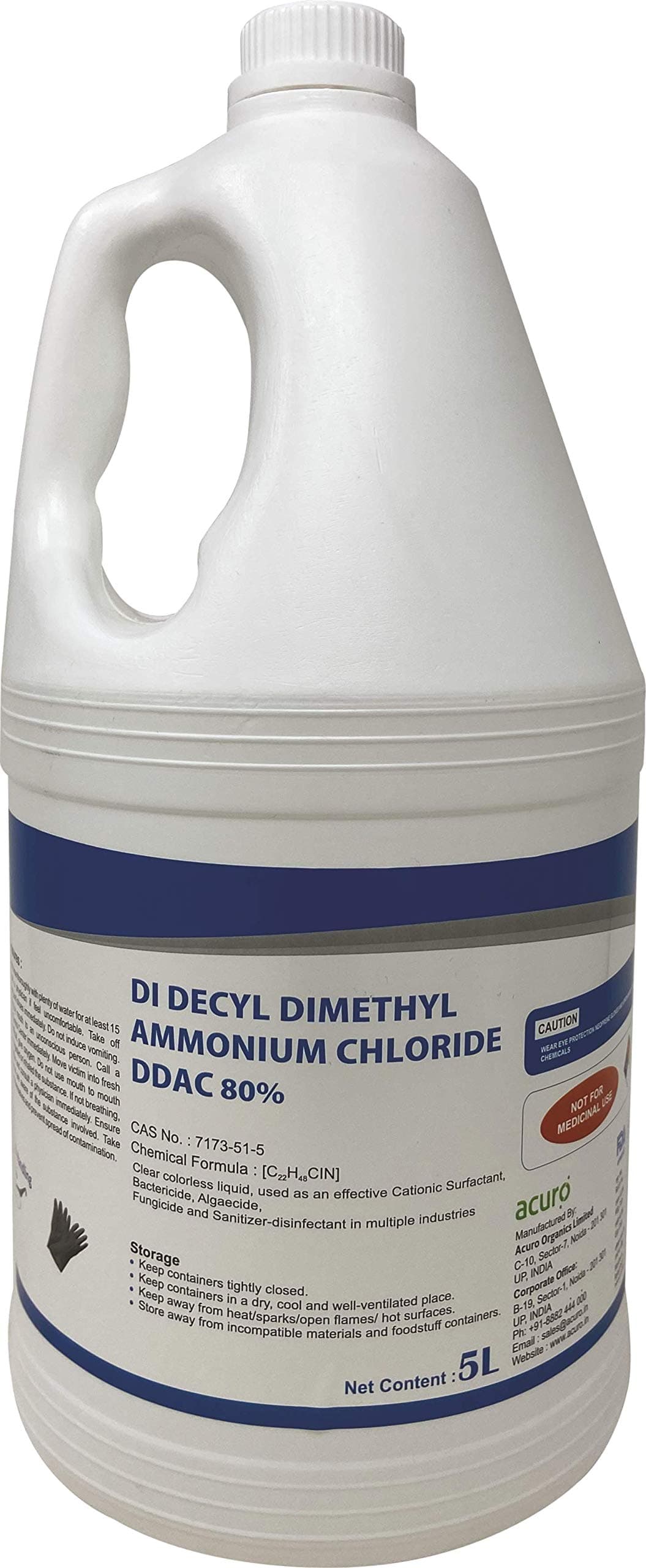 DDAC 80%: Didecyl Dimethyl Ammonium chloride,5th generation quaternary ammonium compound (QUAT) | Raw material for disinfectants | For industrial use only (5 ltr)