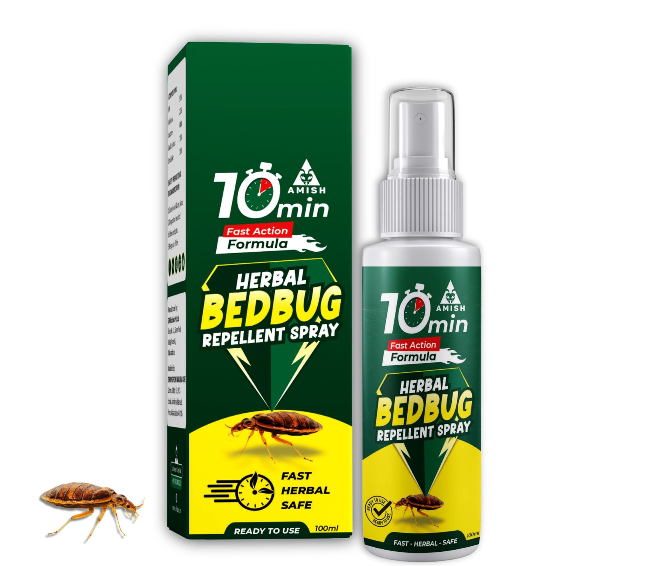 Amish Herbal Bedbug Spray 100ml | Powerful Bed Bugs Repel Spray for Bed, Mattress & Furniture | Organic Khatmal Repellent for Home | Odorless Herbal Pest Control