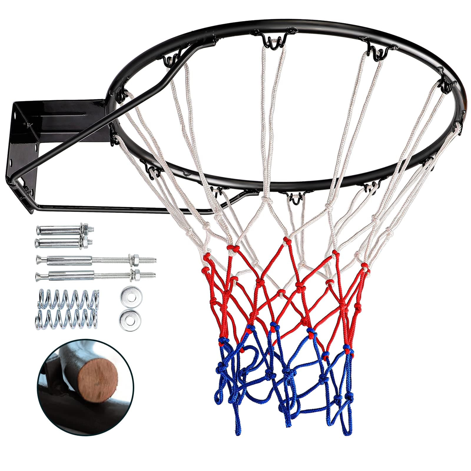 Dripex Solid Basketball Rim 18" Replacement Breakaway Wall Mounted Outdoor Heavy Duty Solid Steel 18 Inch Rim Double Spring with All Weather Net