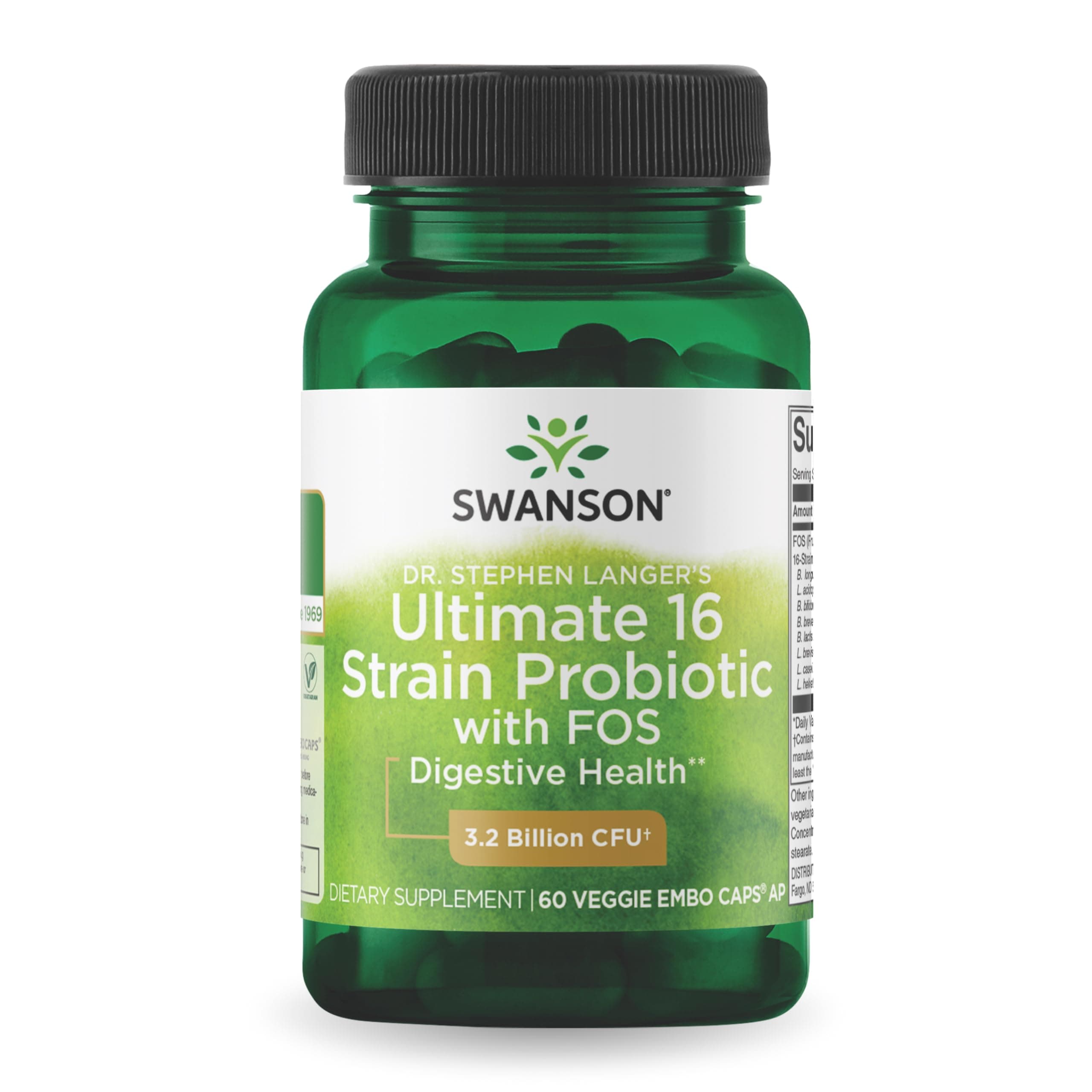 Probiotic with Prebiotic FOS Dr. Stephen Langer's Formula Digestive Support 16-Strain Supplement 3.2 Billion CFU 60 Capsules