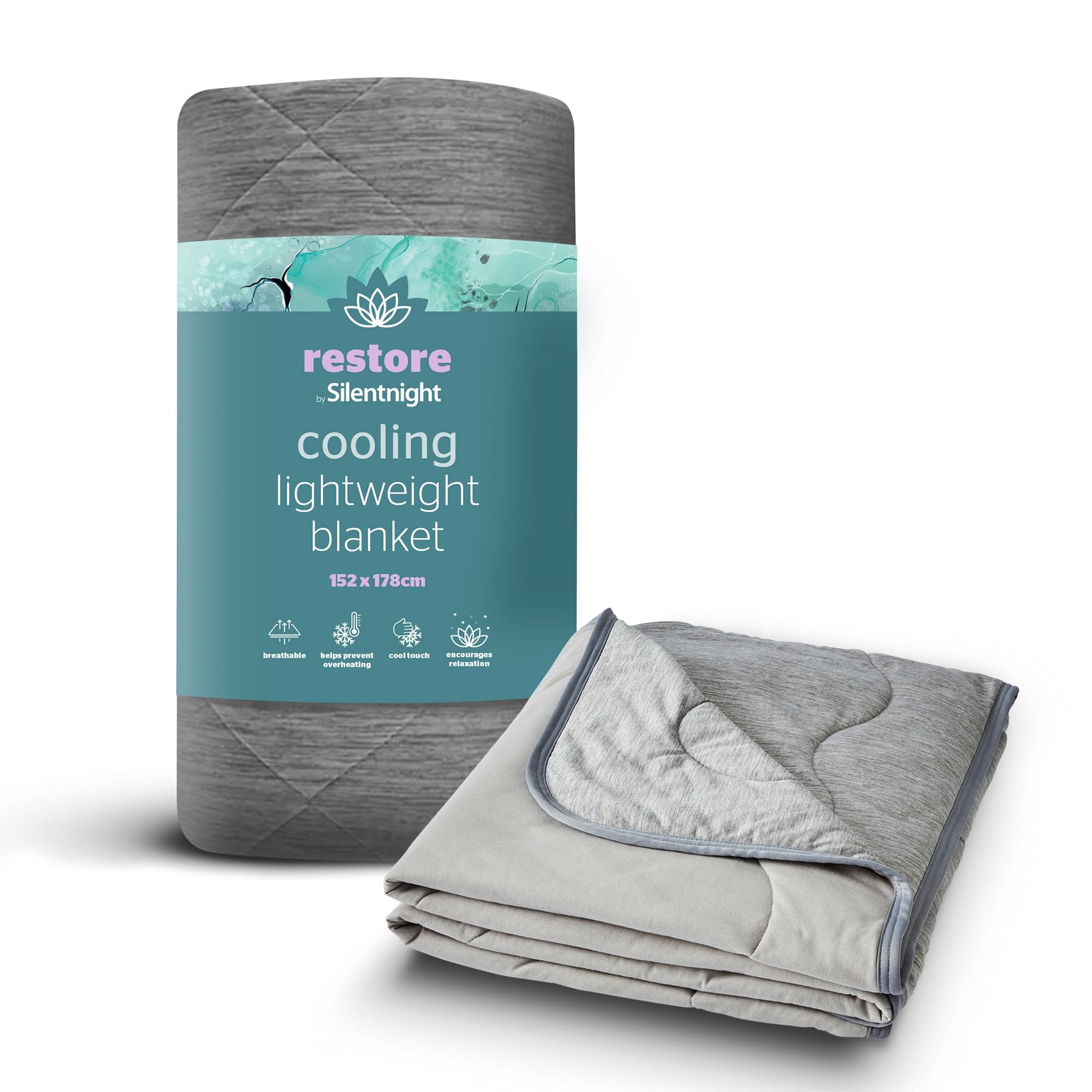 Restore Cooling Lightweight Blanket - Comfortable Breathable Cool Feeling for Night Sweats Hot Flushes Menopause - Summer Throw for Sofa & Bed Prevents Overheating Fabric, Medium, Grey