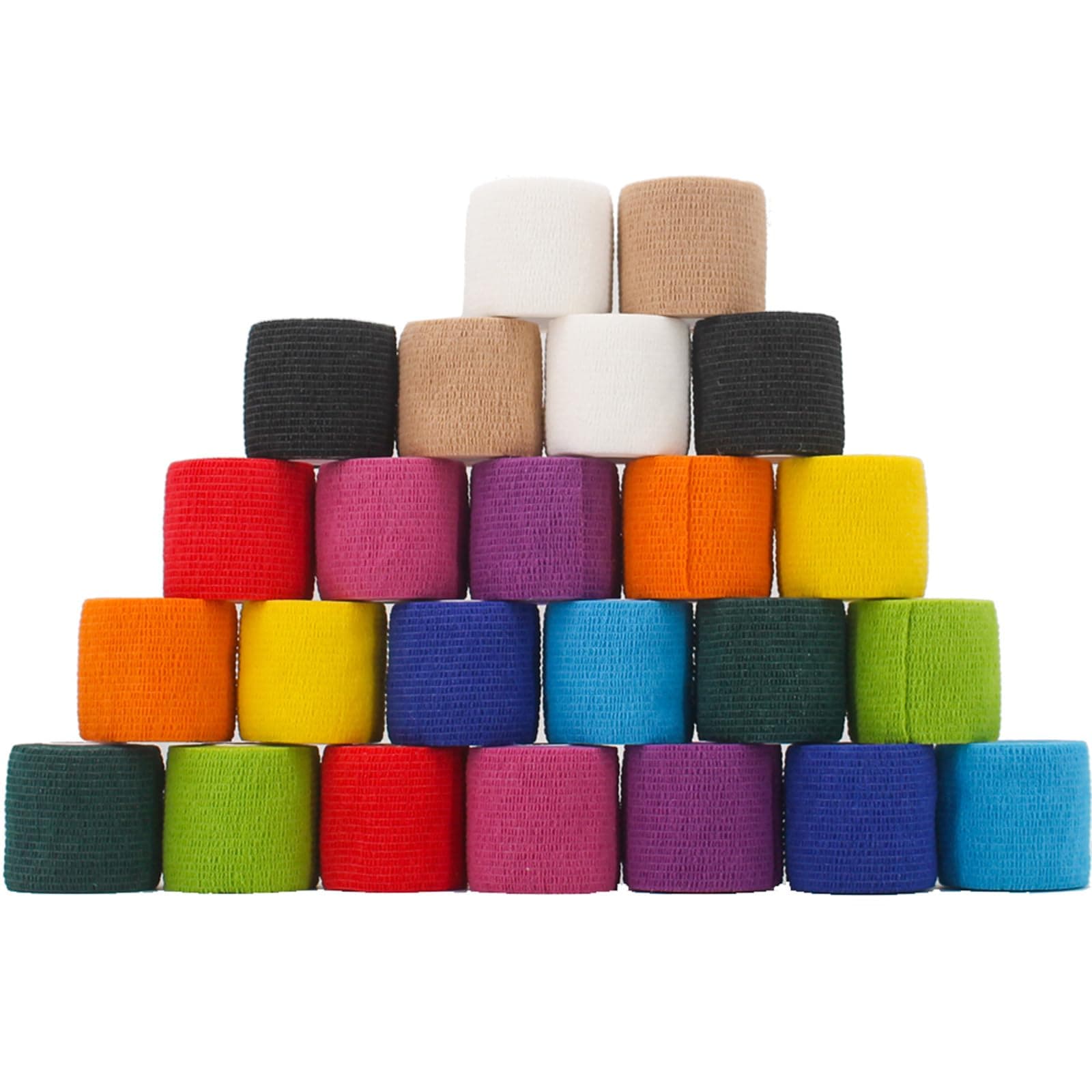 - WeTop 24 Pack Self Adhesive Bandage Wrap 2 Inch, Athletic Elastic Non Woven Cohesive Bandage for Sports, Wrist, Ankle Sprains, Swelling and Vet Wrap (Rainbow)