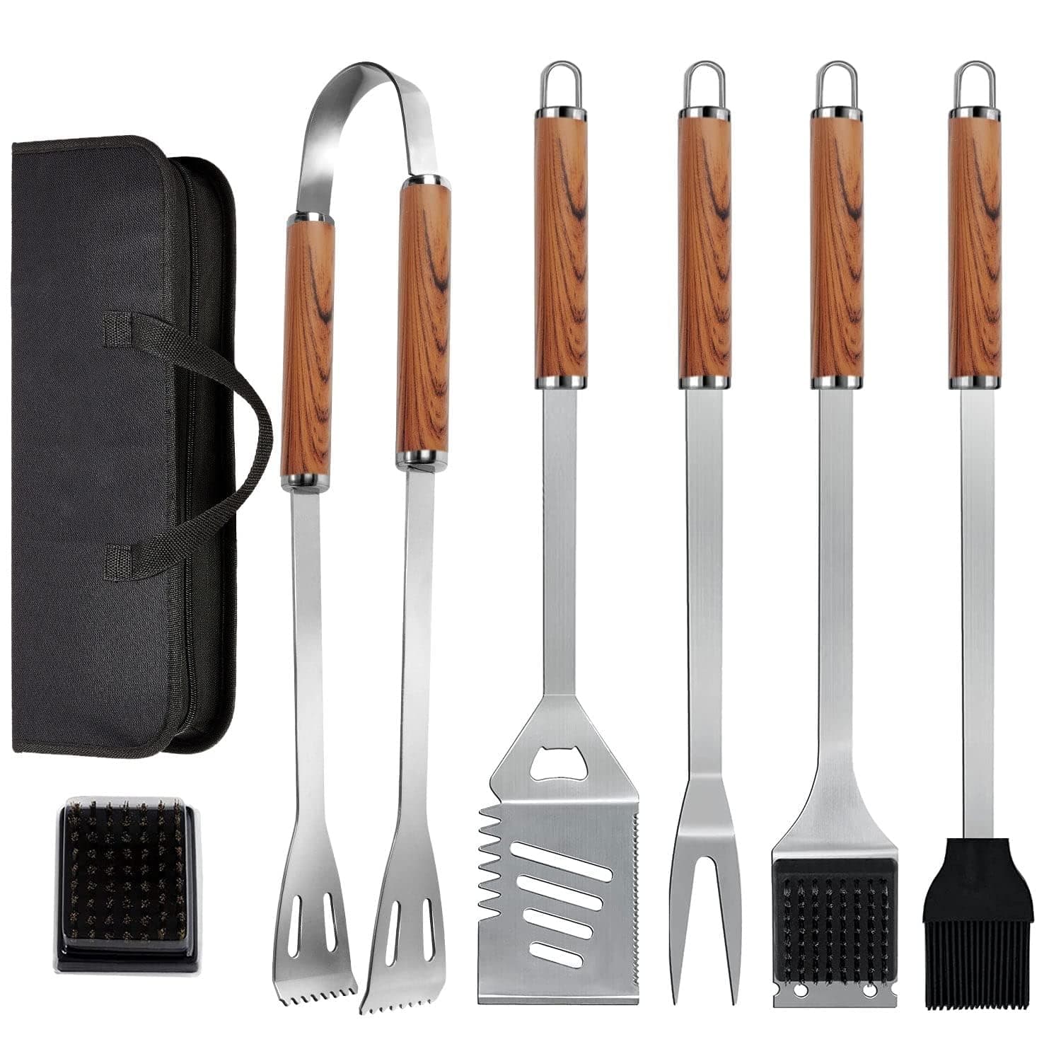 7-in-1 BBQ Tools Set Extra Thick Stainless Steel Grill Tool Set with Storage Bag, Premium Complete Outdoor BBQ Utensils Set Professional Barbecue Accessories BBQ Kit for Men and Women Gift