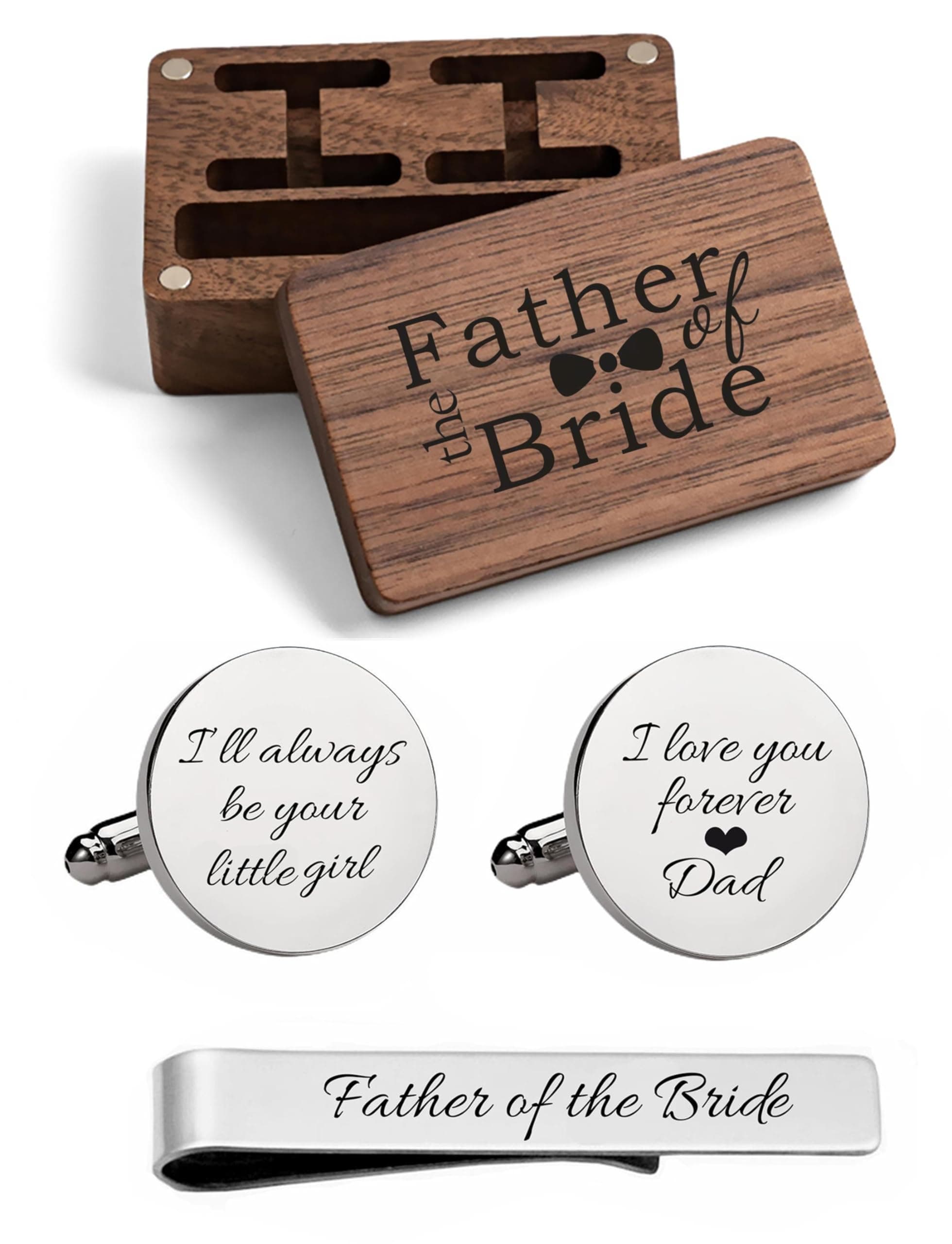 KooerPersonalized Engraved Cuff Links Tie Clip Set Custom Engrave Phrase Wedding Cufflinks Jewelry Gift for Father Dad Of all the Walks We've taken This one is my Favorite
