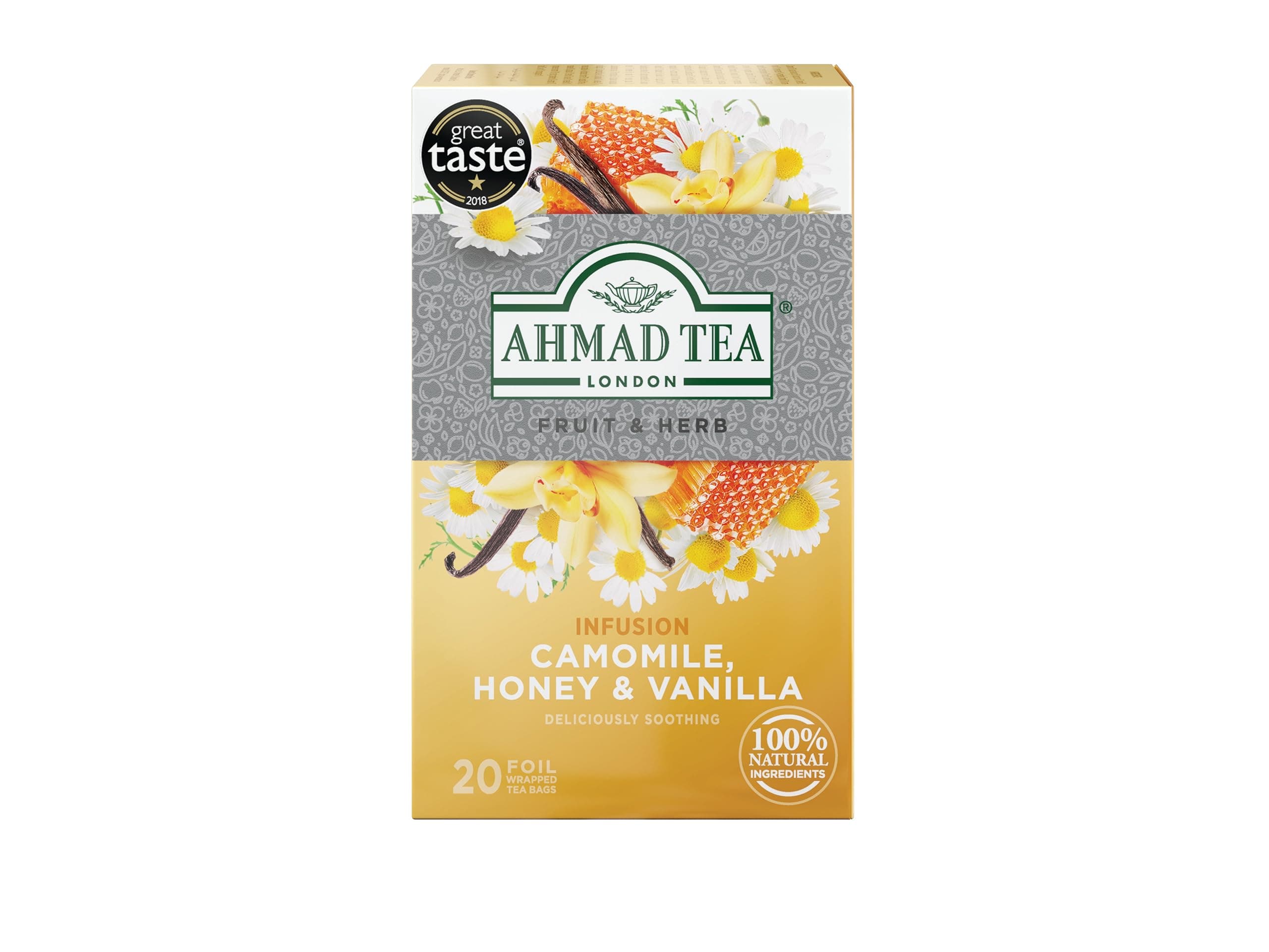 Herbal Tea, Camomile, Honey, & Vanilla Teabags, 20 ct (Pack of 6) - Decaffeinated & Sugar-Free