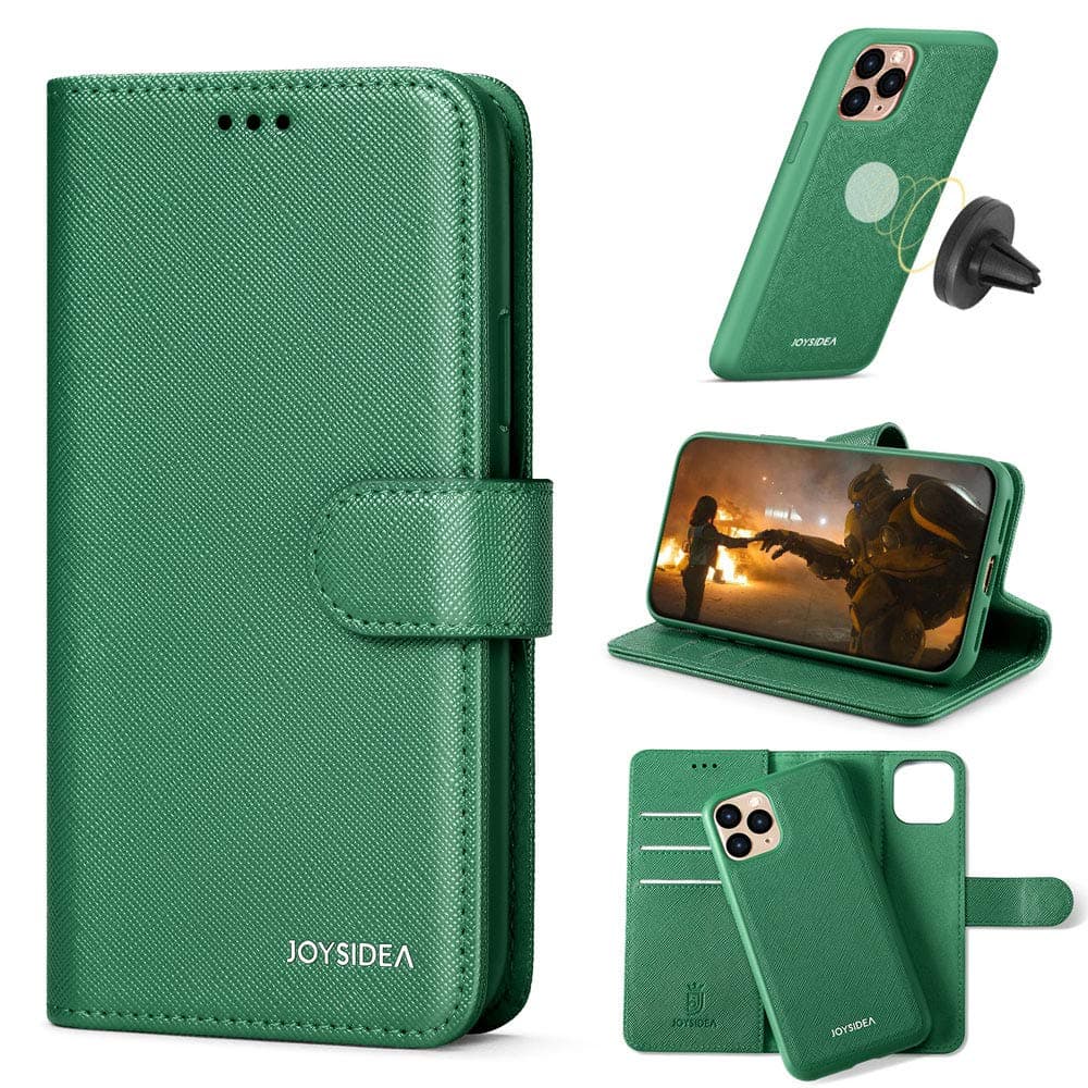JOYSIDEA2-in-1 iPhone 11 Pro Wallet Case Magnetic Detachable, Premium PU Leather Slim Flip Folio Case with Card Holder, RFID Protection & Kickstand, Fit Car Mount for iPhone 11 Pro 5.8”, Green