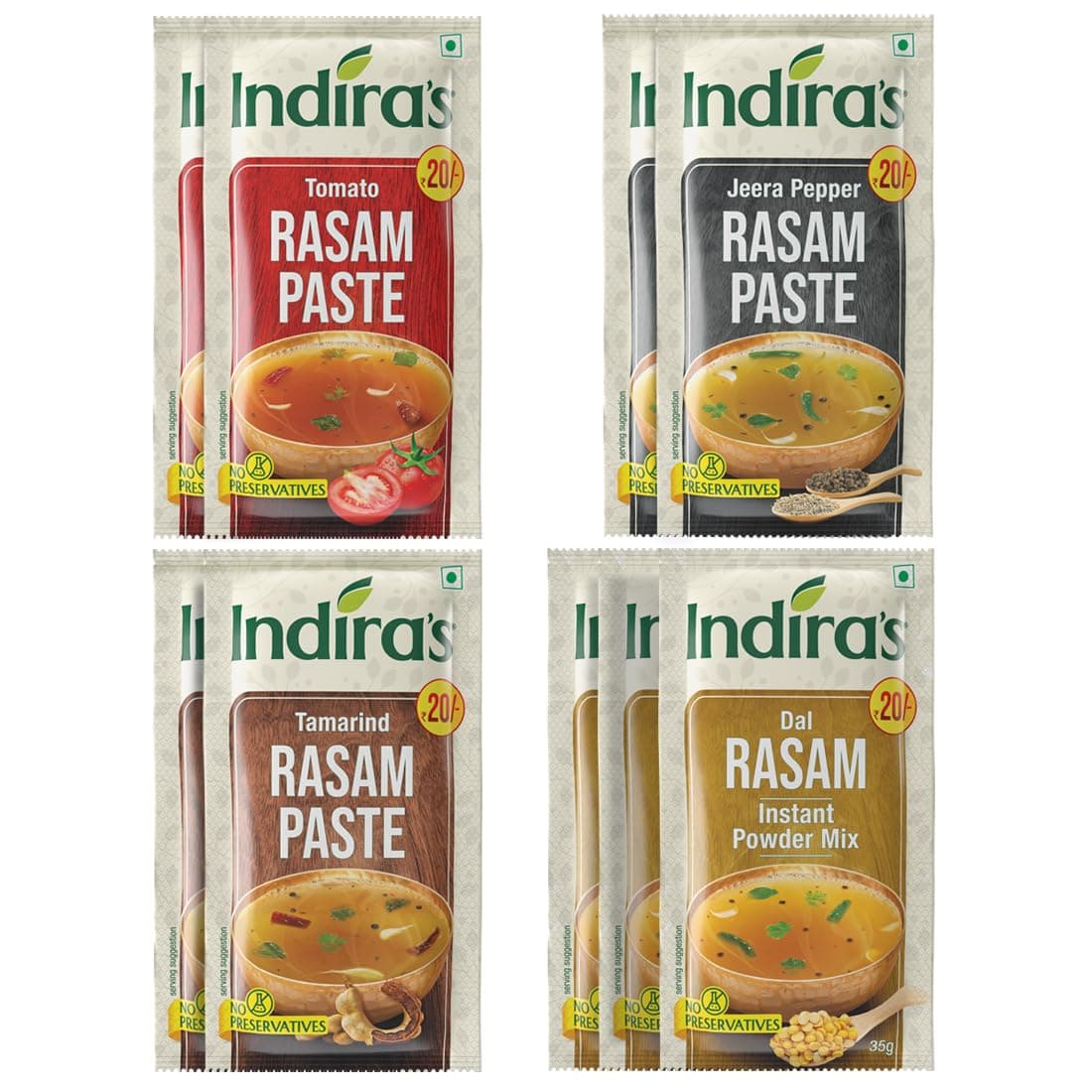 Instant Rasam Paste Combo Pack of 9 - Just Add Hot Water - 4 Tasty Flavours - Tomato Rasam, Pepper Rasam, Tamarind Rasam & Dal Rasam (35g x 3)