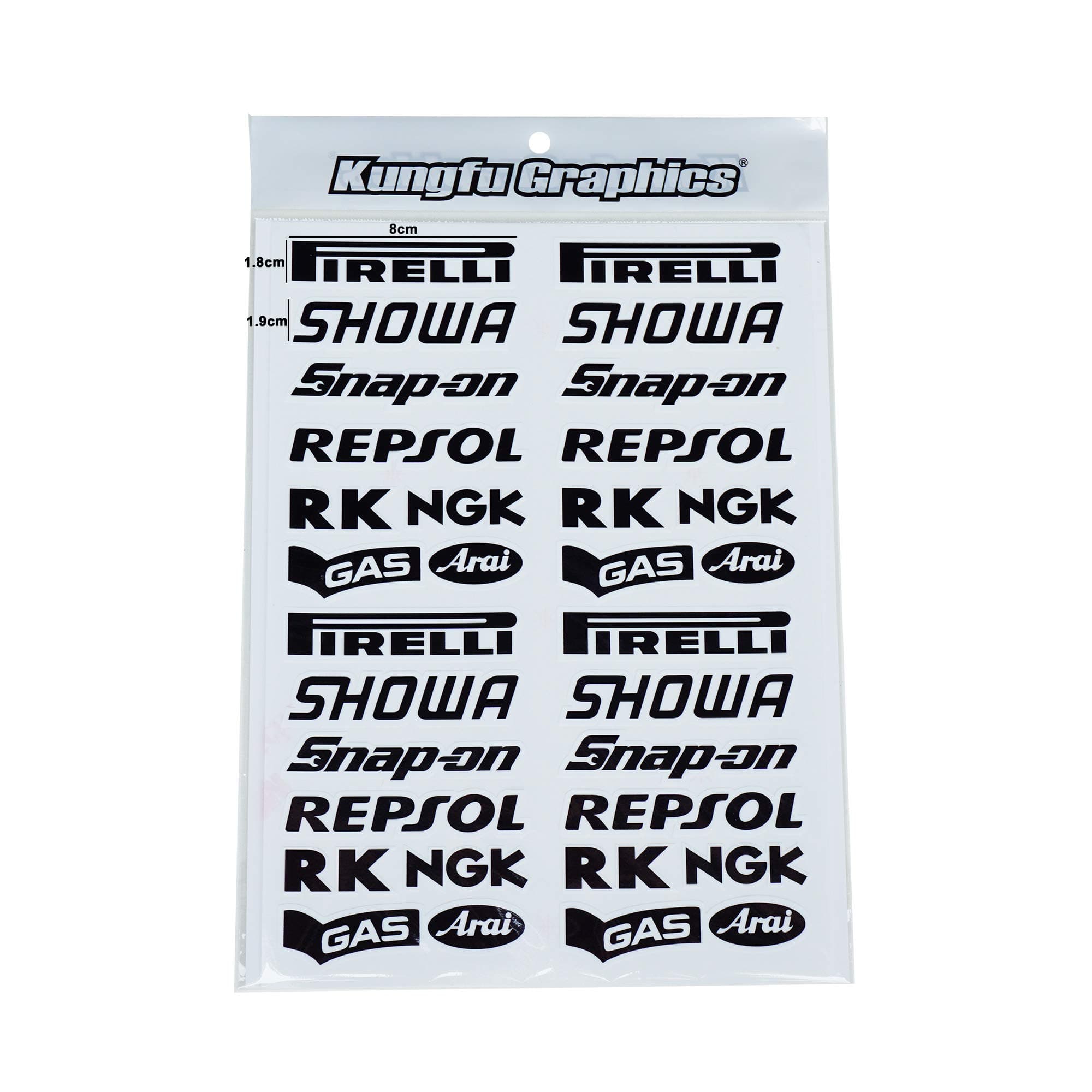 Kungfu Graphics Micro Sponsor Logo Racing Sticker Sheet Universal (7.2X 10.2 inch), White Black