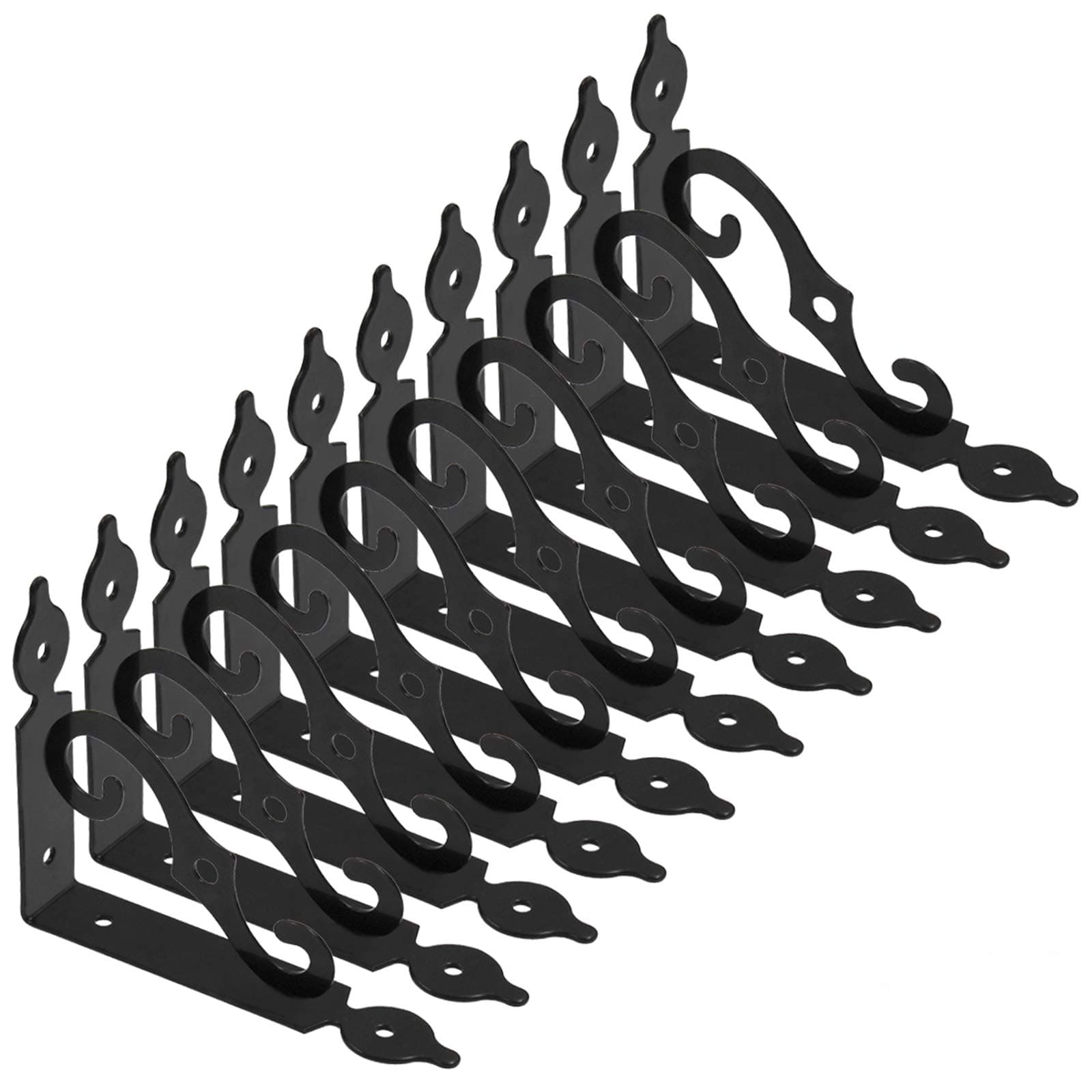 Luomorgo 10 Pcs L Bracket Decorative Shelf Brackets, Wall Mounted L Shape Floating Shelf Bracket Heavy Duty Metal Corner Brace Joint Right Angle Bracket Shelf Support, 5.4 Inch, Black