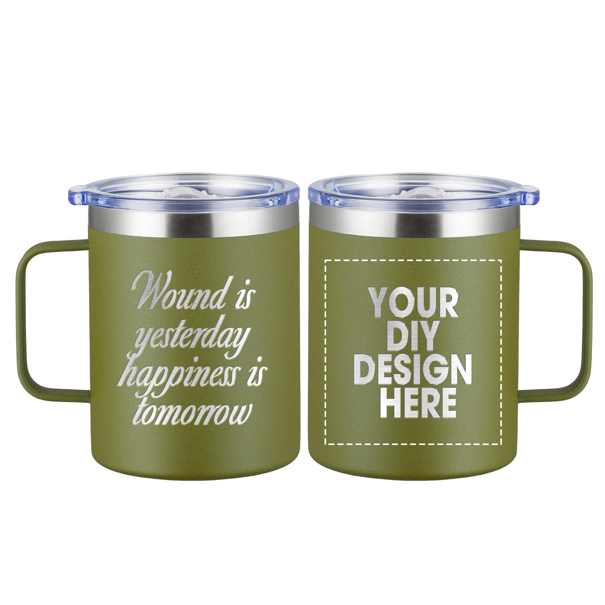 Personalized Custom Mug with Engraving Text/Logo Print in USA 12oz Double Wall Stainless Steel Coffee Cup Insulated Mug with Lid