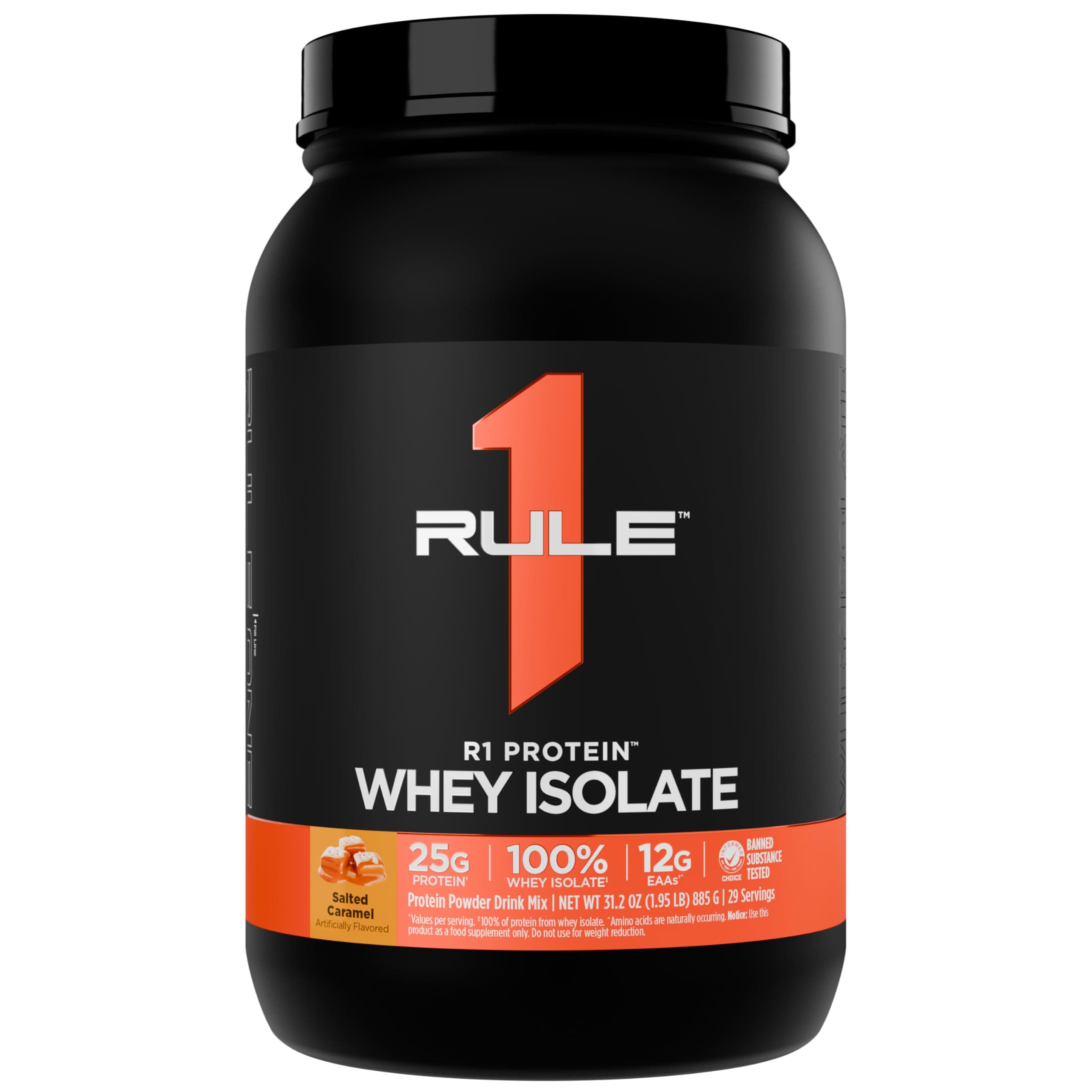 Rule 1 Proteins R1 Protein Whey Isolate - with 25g Protein & 6g BCAA Exclusively from Isolated & Hydrolyzed Sources for Workout Recovery (2 Pounds, Salted Carmel)