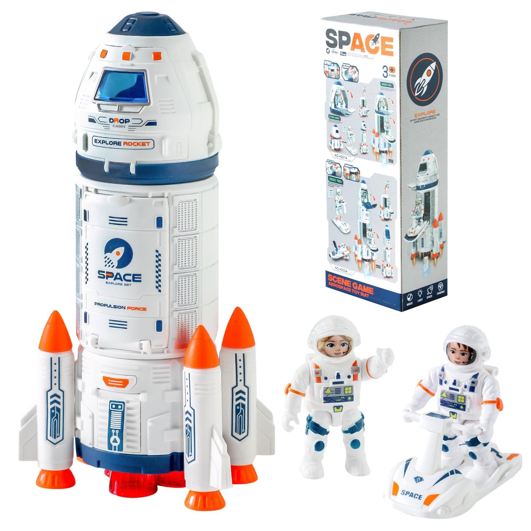 Wbzle Space Rocket Toys, Rocket Ship with Astronaut Toy for Educational, Concentration, Learning Rocket Fun Space Gifts, for Space Exploration, Knowledge Toys for Kids 3-5
