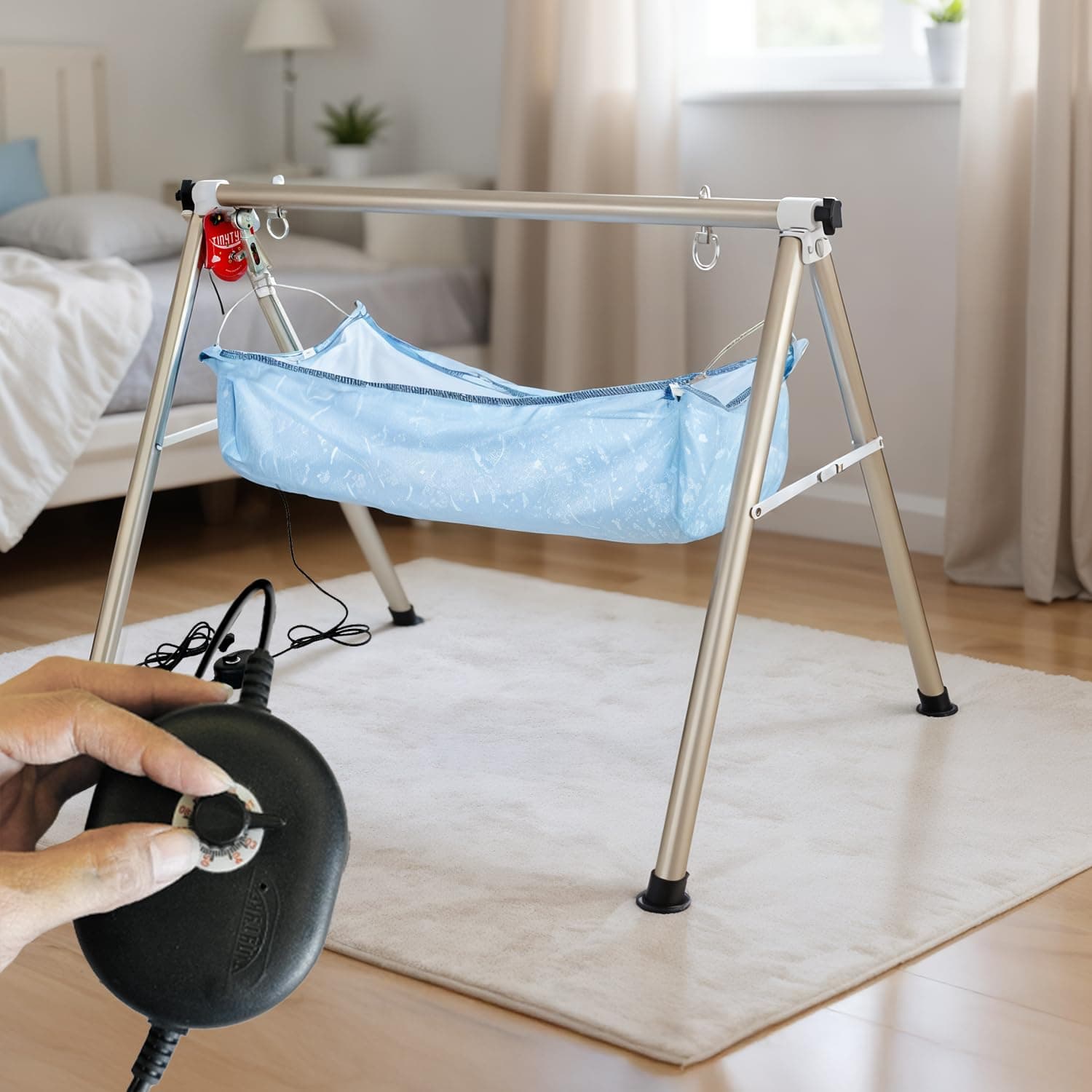 TINYTYKE Automatic Cradle for Baby - Electric Swing Cradle with Adjustable Speed - Fully-Foldable Frame with Blue Cloth and Mosquito Net - Baby Palna/Jhula for Kids of 0 to 3 Years - Carry Upto 20kgs