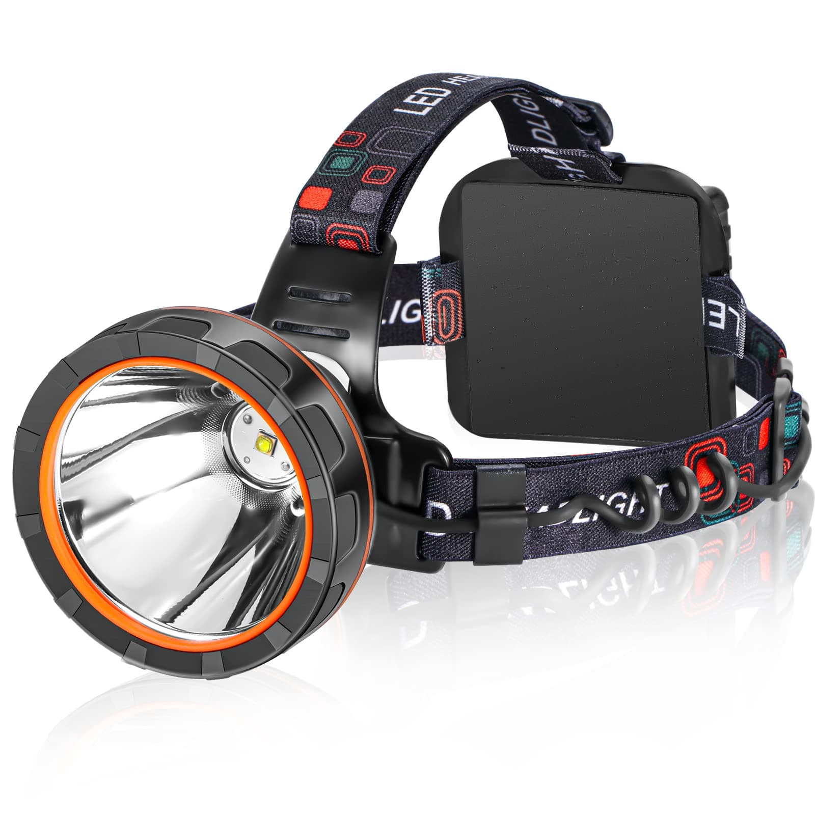 LED Rechargeable Headlamp, Super Bright Waterproof Headlight Spotlight, Hard Hat Flashlight for Coon Hunting, Fishing, Camping, Hiking, Dog Walking, Outdoor Running, Emergency Work Lighting