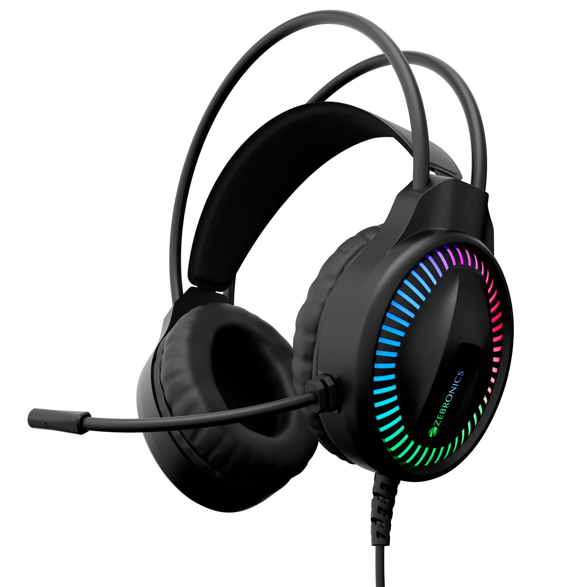 Blitz C Dolby Atmos Gaming Over Ear Wired Headphone, 50Mm Neodymium Drivers, Padded Headband, Lightweight & Comfortable, RGB Lights, Flexible Mic, Type-C Connector, Black