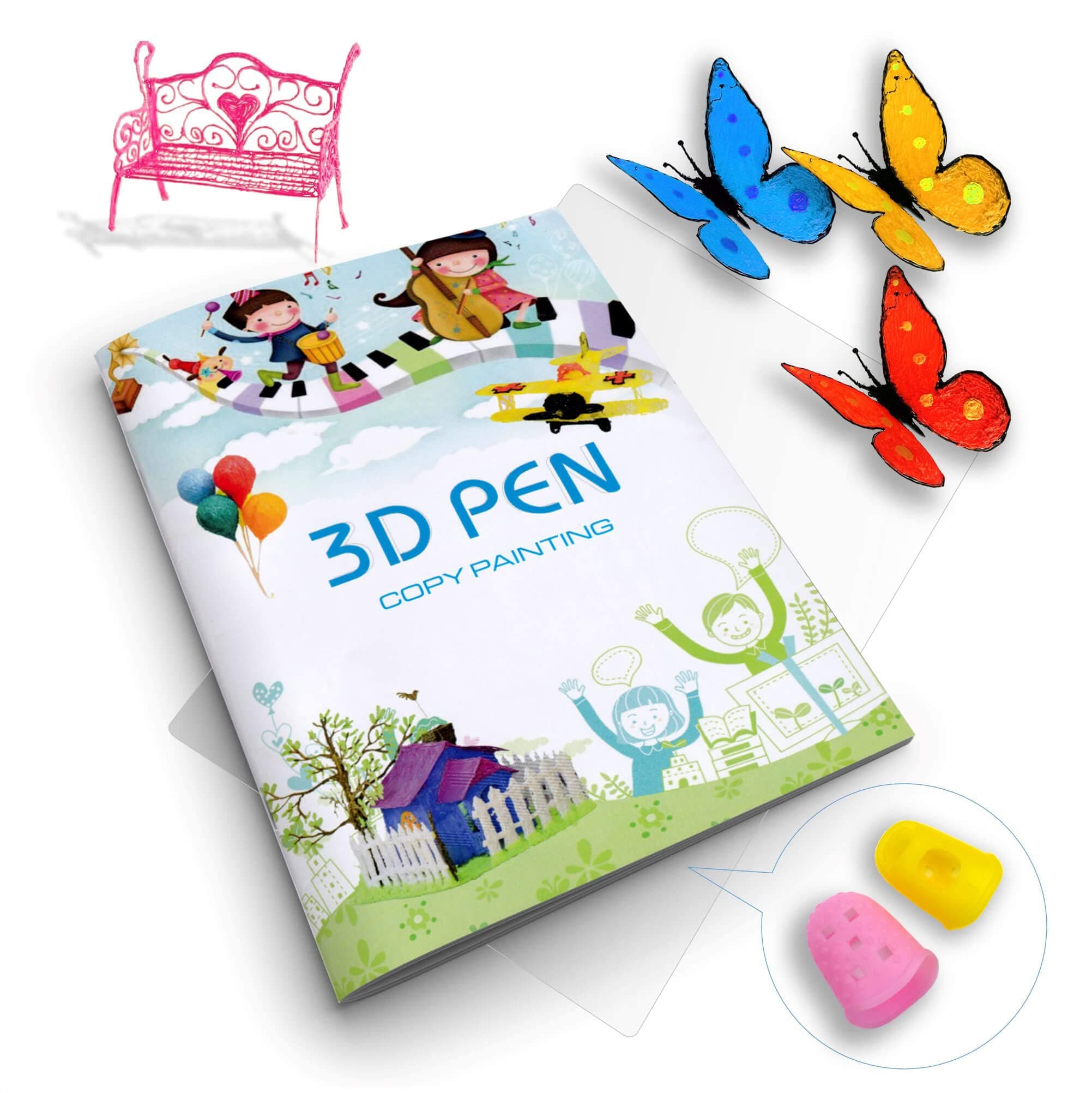 3D Printing Drawing Book, Reusable Colorful 40 Patterns Thick Paper Template with a Clear Plate, Painting Graffiti Template for 3D Pen DIY Gift
