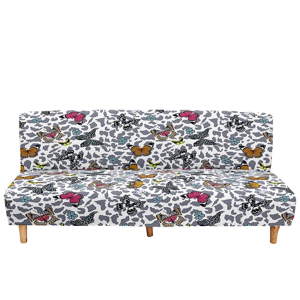 Mateju Armless Sofa Bed Cover, Butterfly Pattern Folding Sofa Bed without Armrests, Non Slip Stretch Futon Slipcover Protector for 2-3 Seater, Washable Couch Bed Slipcovers (grey,190-230cm)