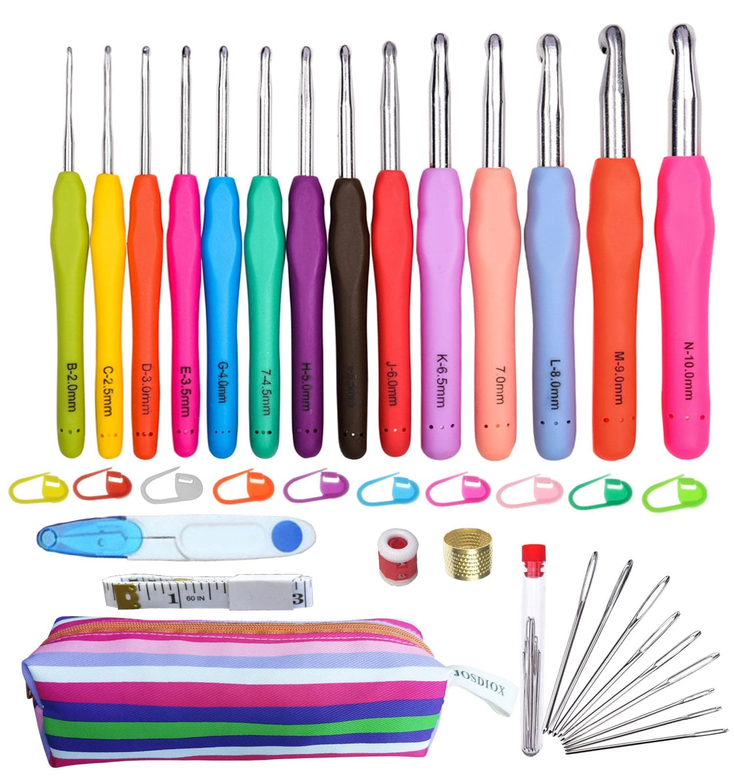 Ergonomic Crochet Hook Set 14 Sizes 2mm(B)-10mm(N) with Case for Arthritic Hands,Crochet Kit for Beginners Extra Long Crochet Needles.