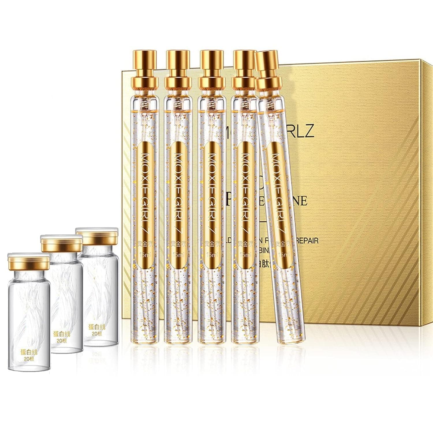 Instalift Protein Thread Lifting Set, Soluble Protein Thread and Nano Gold Essence Combination, Absorbable Collagen Threads, Smoothes Fine Lines, Enhance Elasticity-1 set +3 bottle Protein Thread