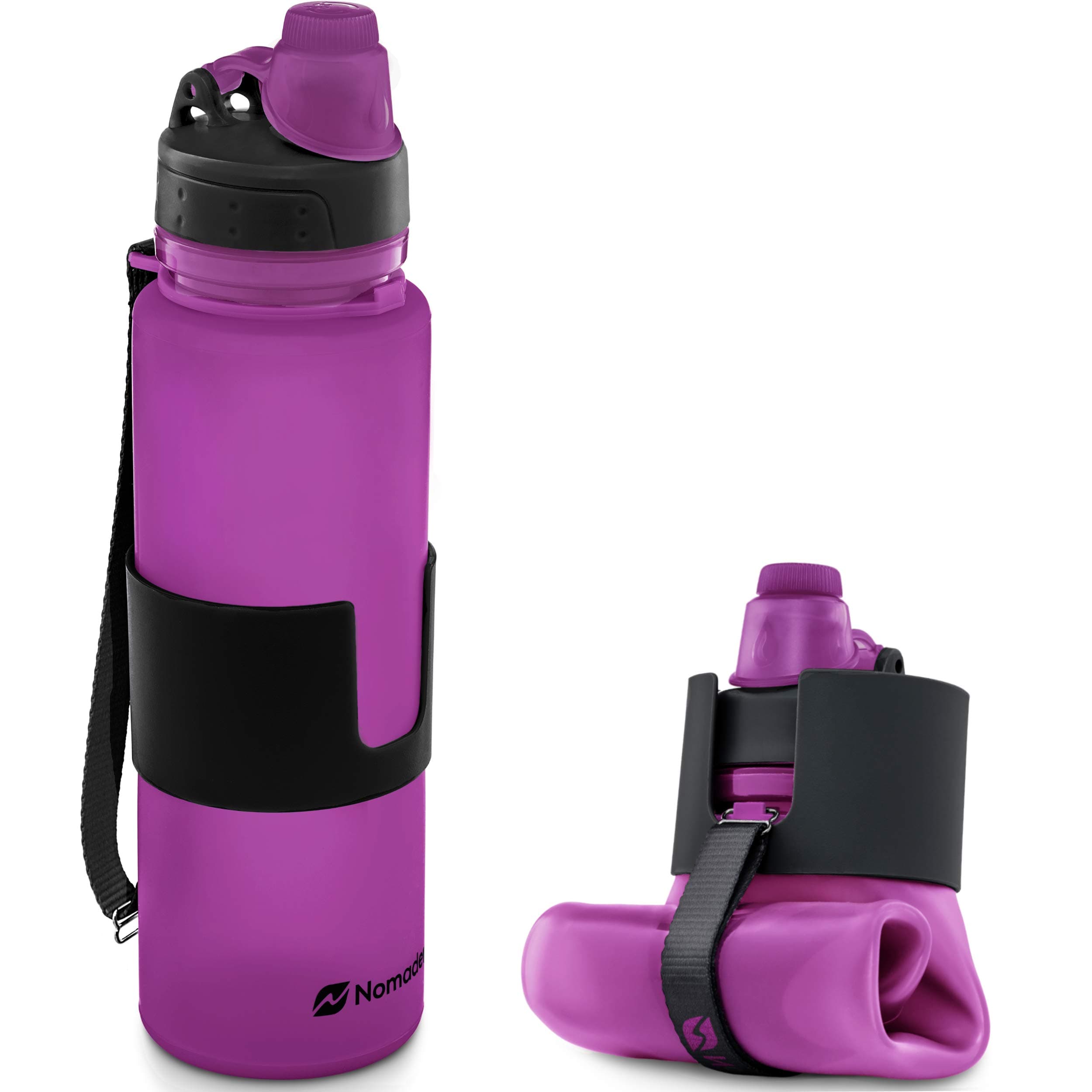 Nomader Collapsible Water Bottle - Foldable with Reusable Leak-Proof Twist Cap for Travel Hiking Camping Sports Outdoors and Gym - BPA-free 650 mL (Purple)