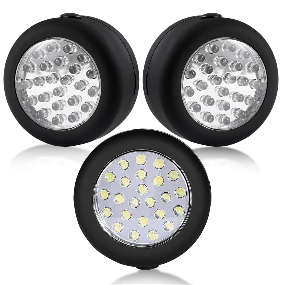 24 LED Round Magnetic Work Light Torch with Integral Hanging Hook and Magnet Set,Pack of 3(Black)