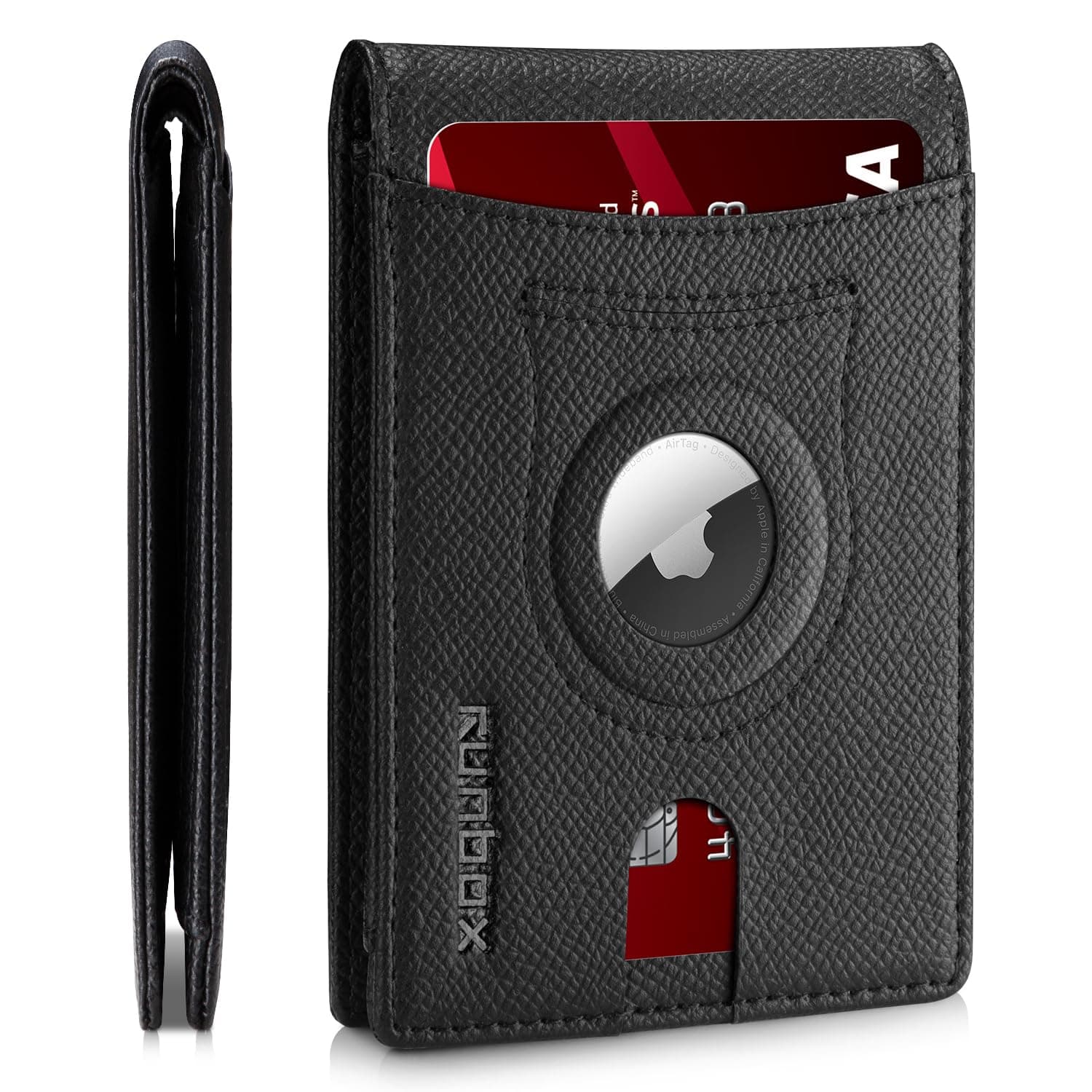 RUNBOX AirTag-Wallet-Mens-Slim-RFID Blocking Wallets Leather with Bill Compartment Air Tag Bifold Card Holder Wallet Gifts for Men Dad