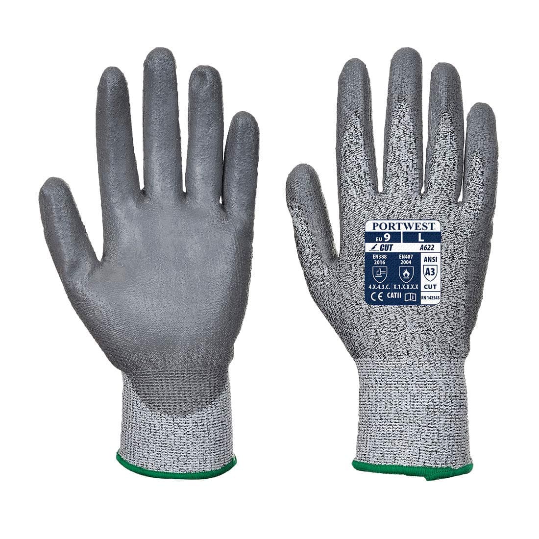 A622 Medium Cut 5 Polyurethane Palm Glove& Grey - Regular
