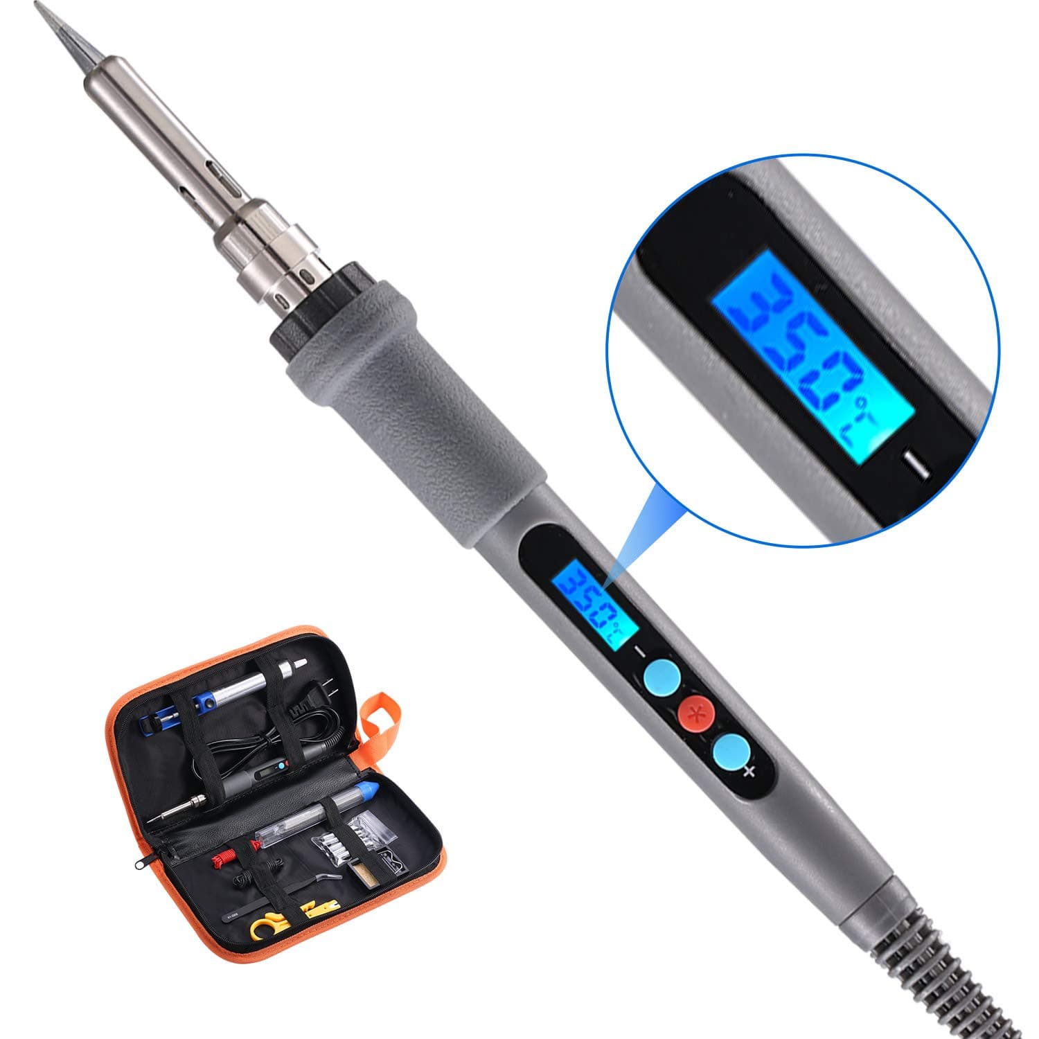 Soldering Iron Kit, Including 60W Temperature Control Soldering Iron with ON/Off Switch, Tips, Solder Sucker, Desoldering Wick, Solder Wire, Anti-Static Tweezers and Stand (b)