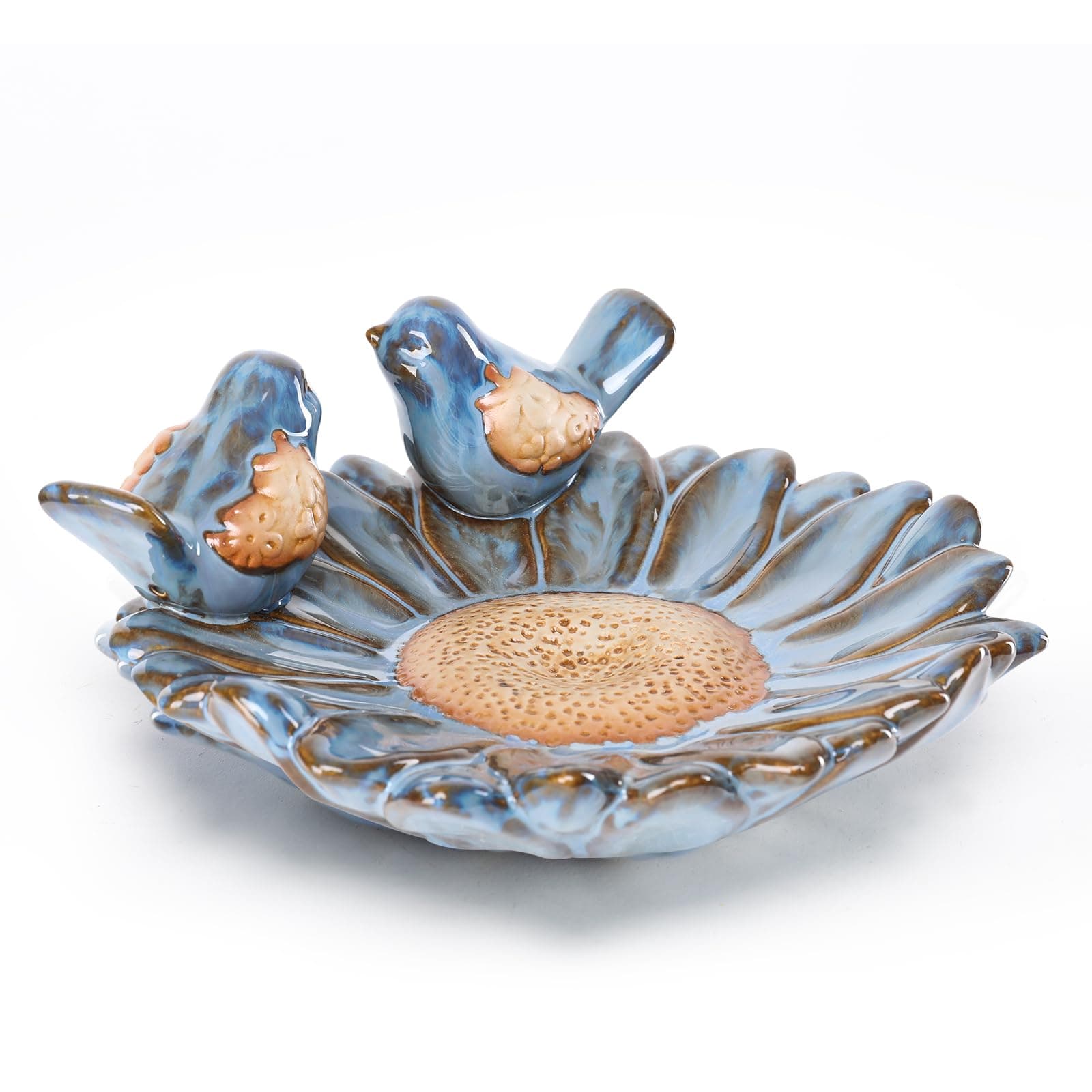 MUMTOP Ceramic Bird Bath Bowl, Small Wild Bird Baths Birdfeeder with Birds Figurines Decorations for Outdoors Garden Yard Lawn