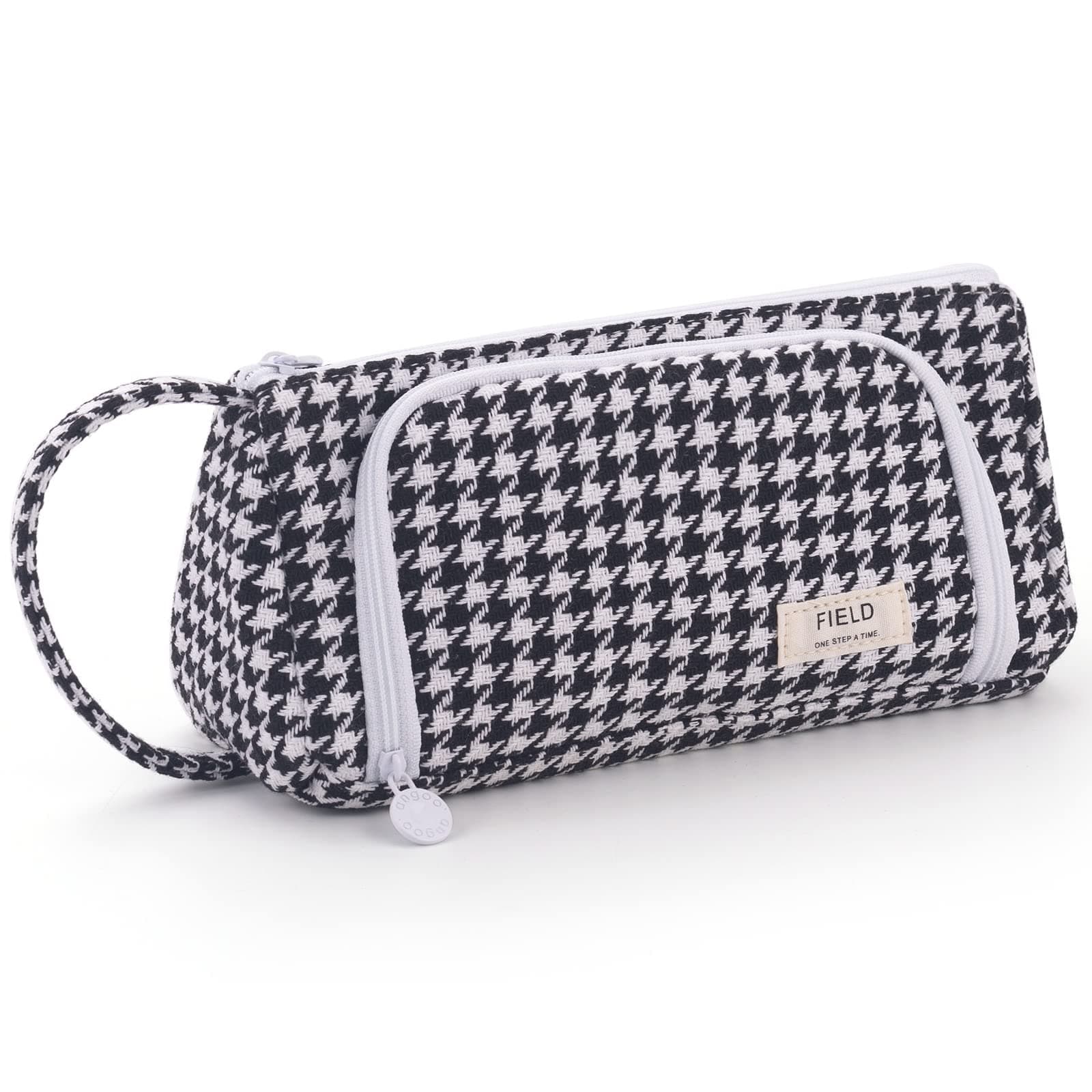EASTHILL Canvas Big Capacity Pencil Case Pouch Pen Case Simple Stationery Bag School College Office Organizer for Teens Girls Adults Student, Plaid Black, Simple